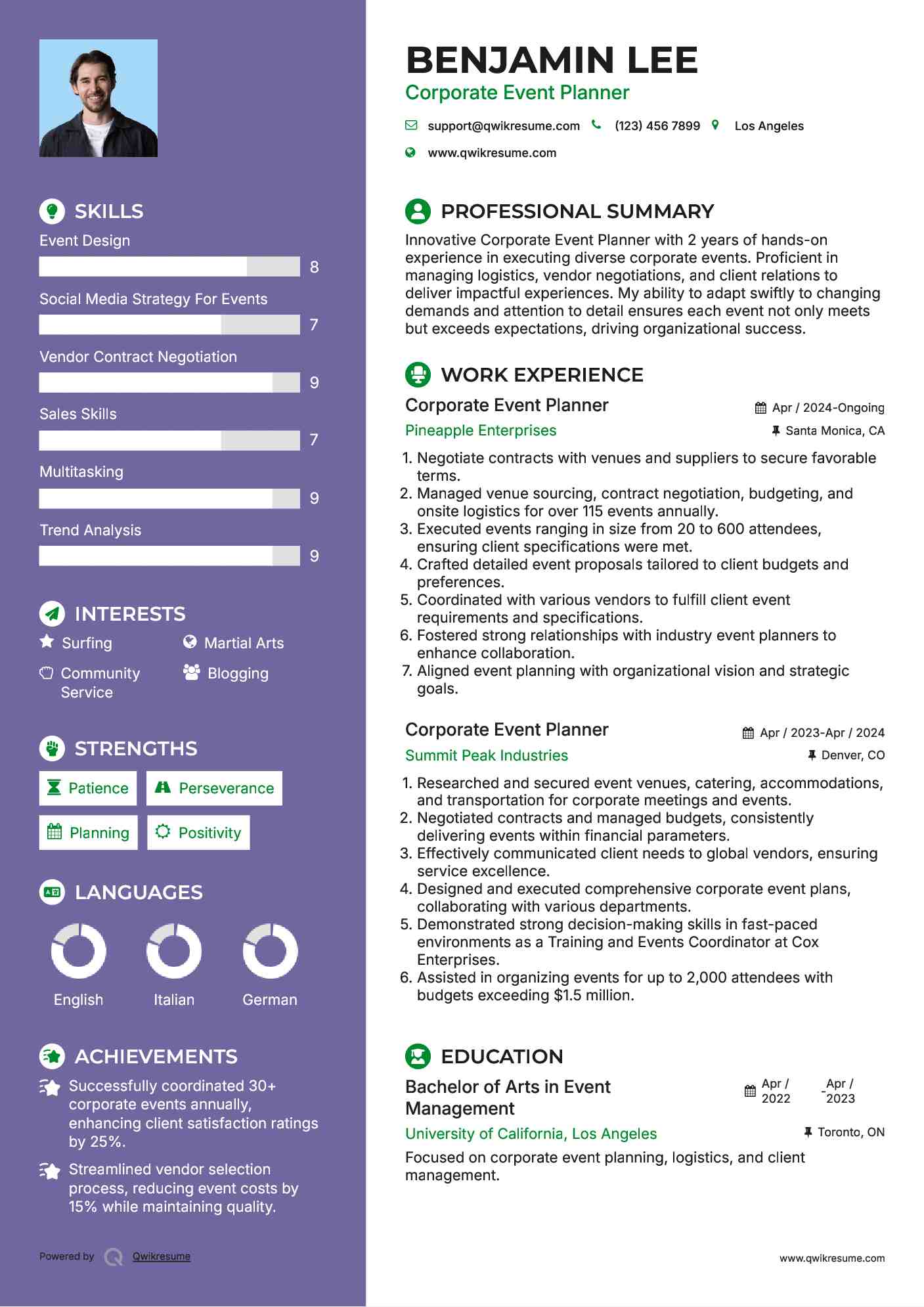 Corporate Event Planner Resume Example