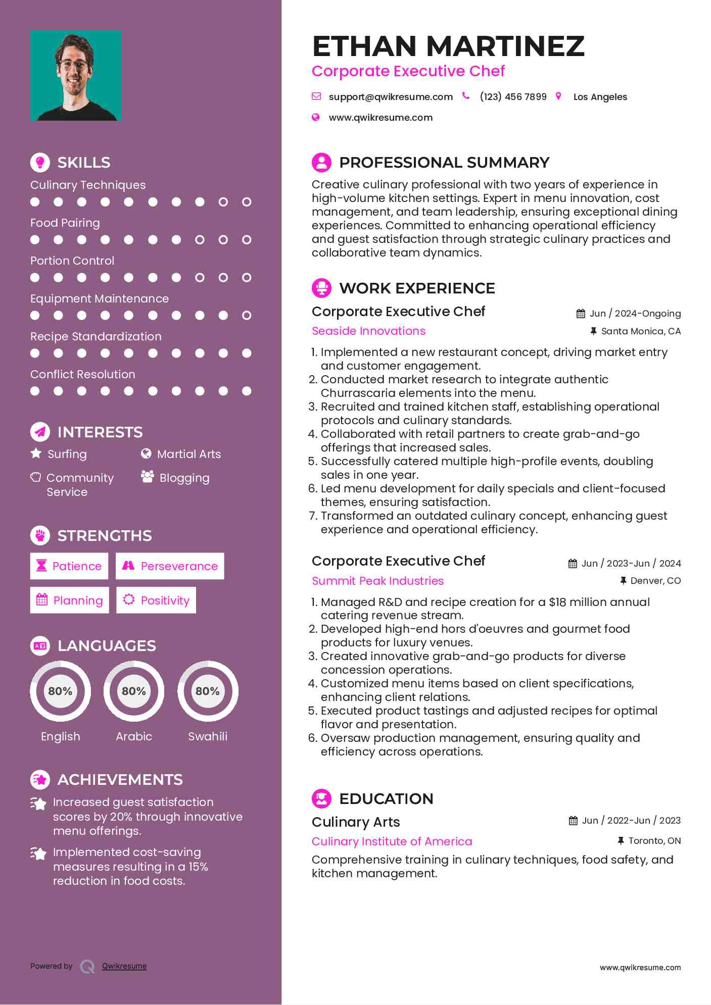 Corporate Executive Chef Resume Example