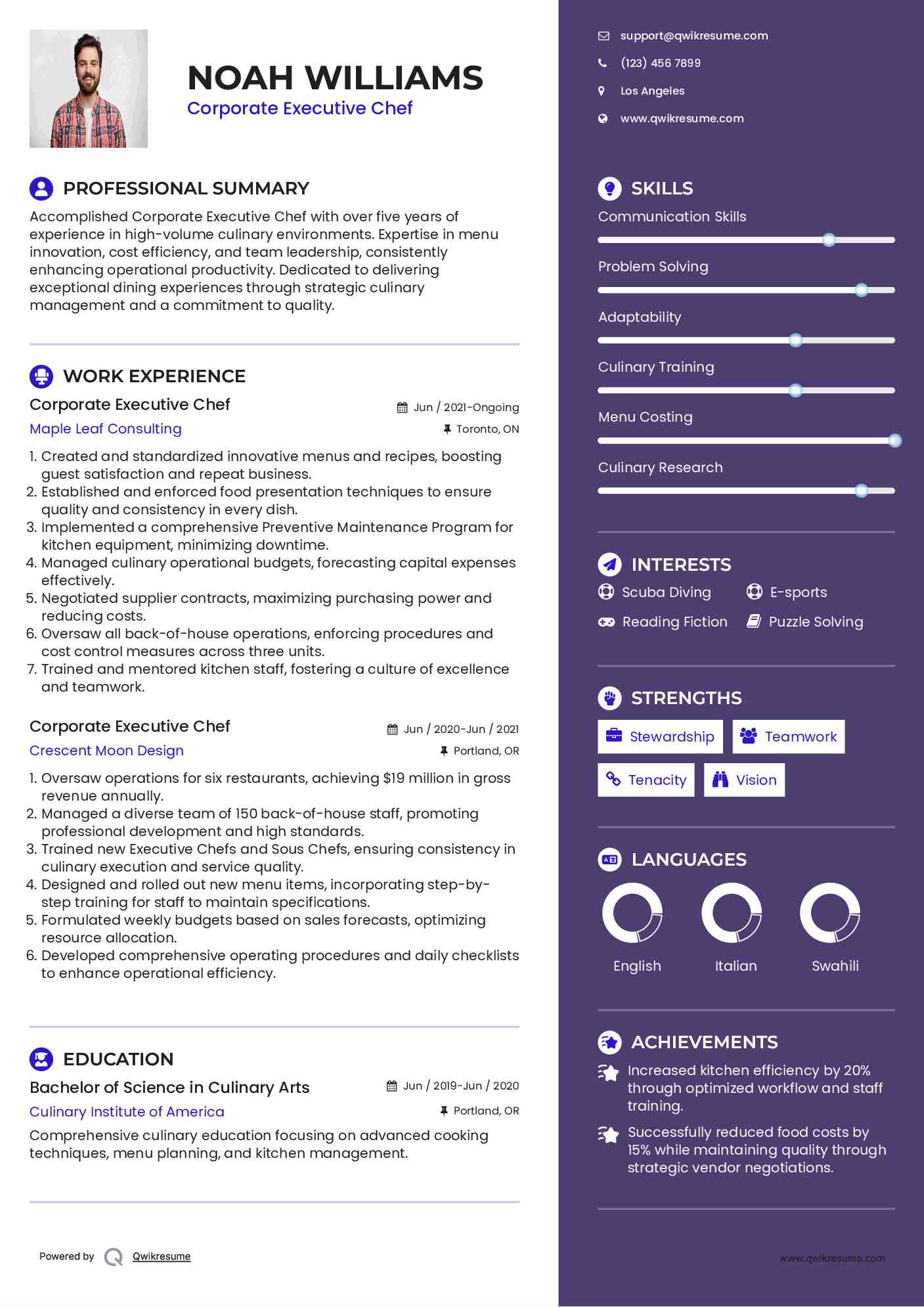 Corporate Executive Chef Resume Template
