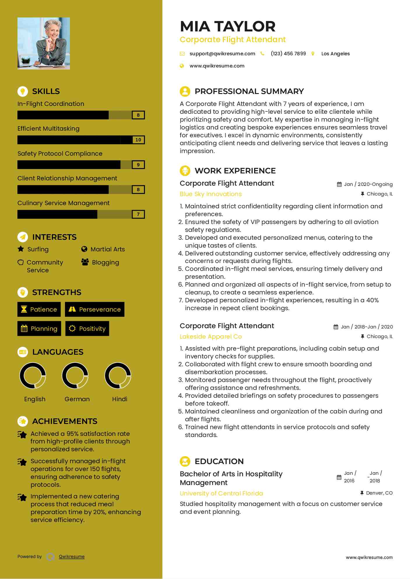 Corporate Flight Attendant Resume Format