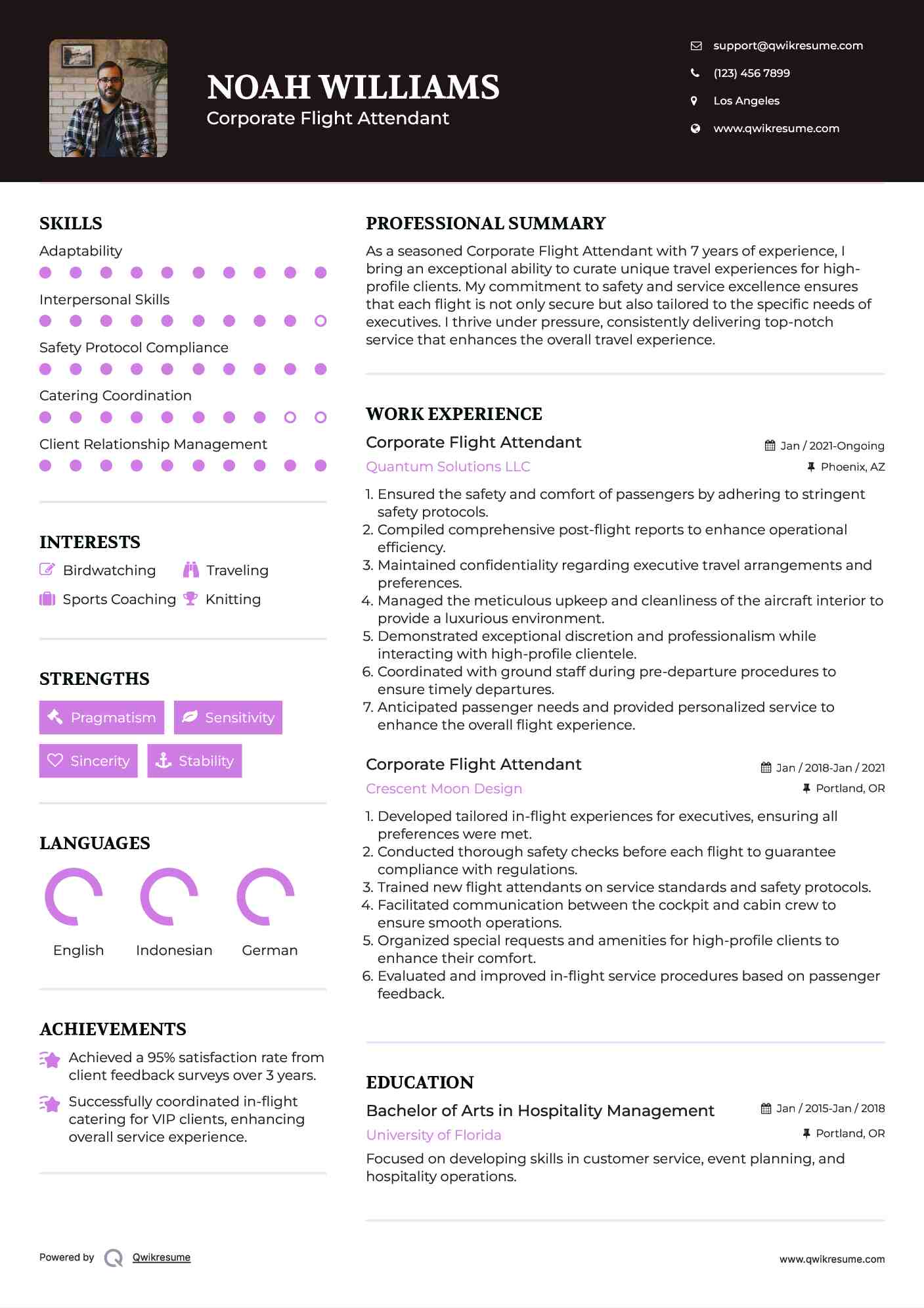 Corporate Flight Attendant Resume Example