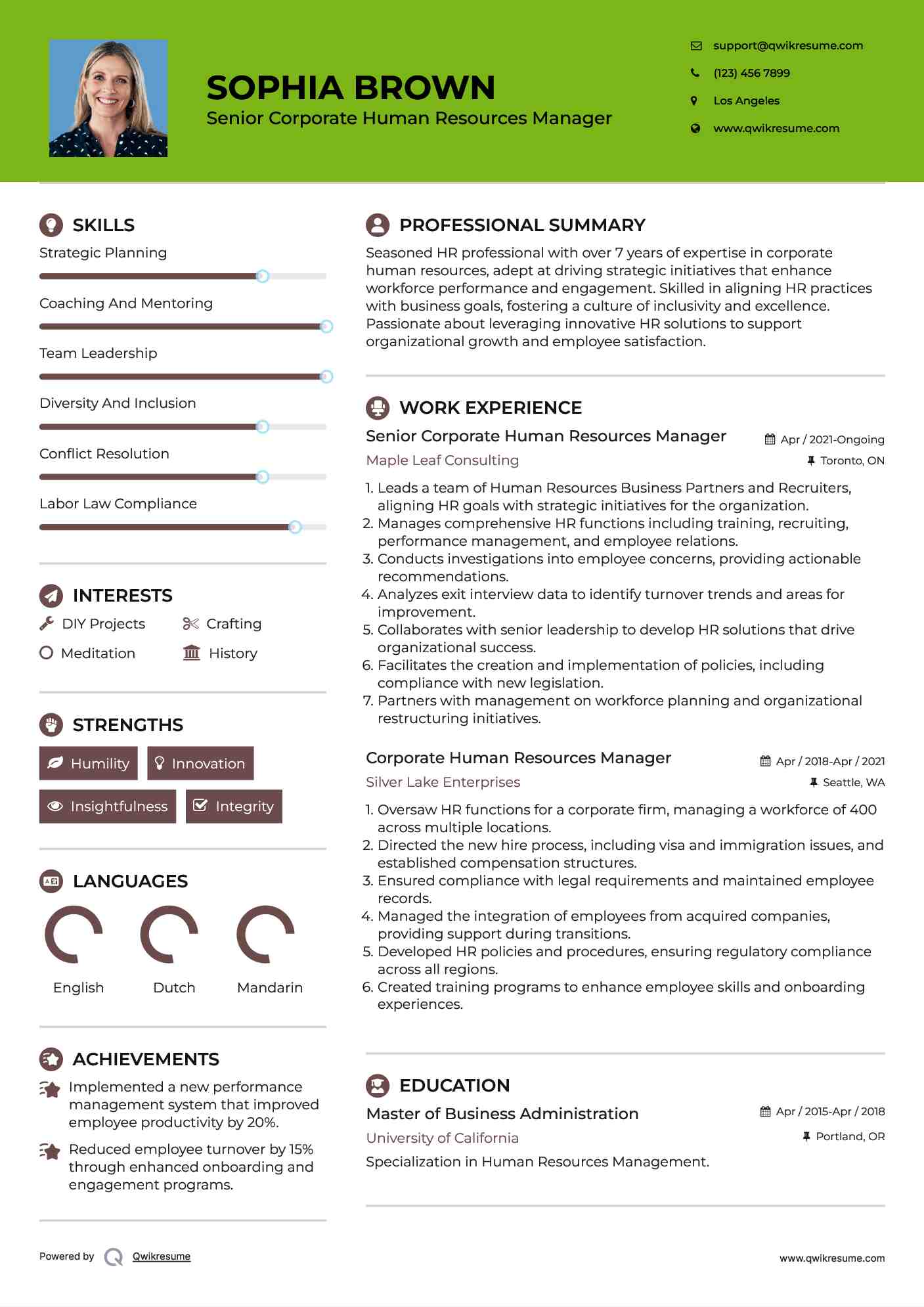 Senior Corporate Human Resources Manager Resume Template