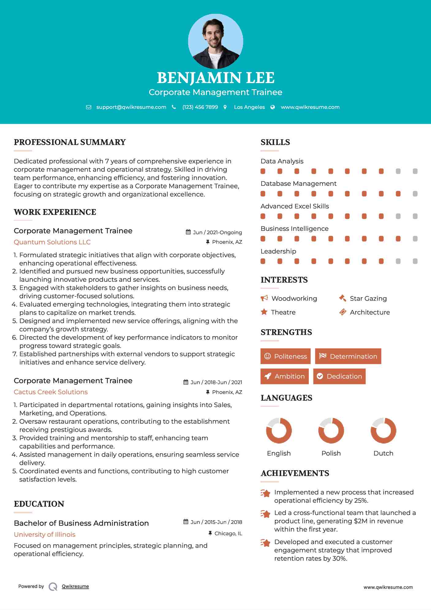 Corporate Management Trainee Resume Example