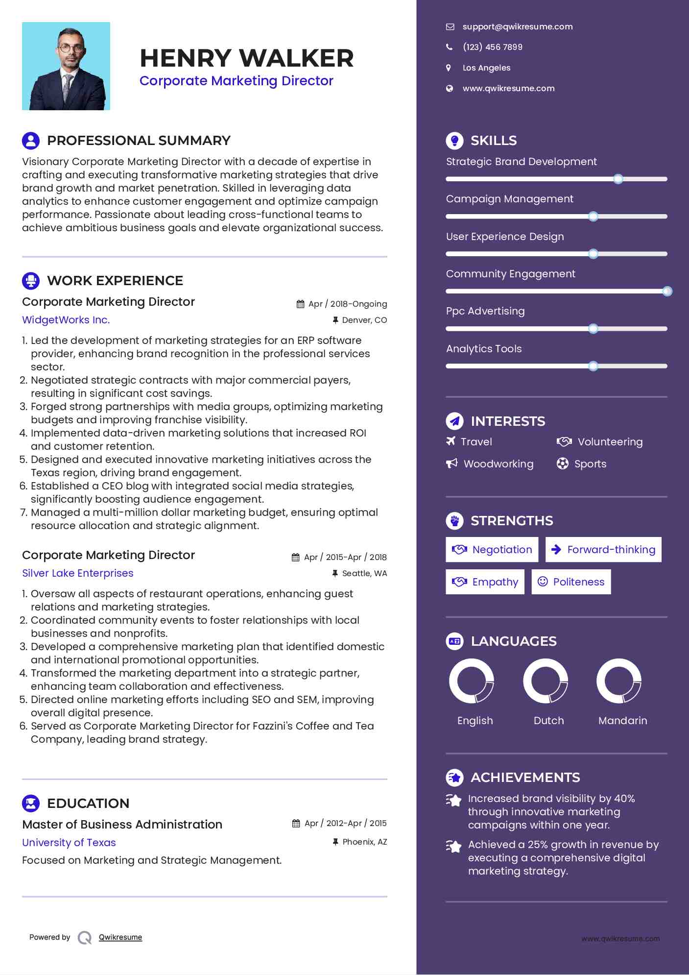 Corporate Marketing Director Resume Model