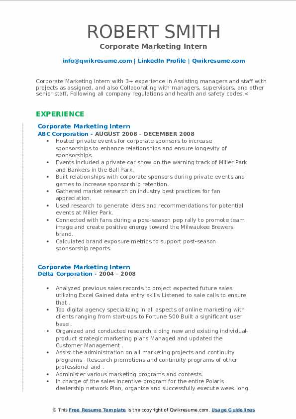 Corporate Marketing Intern Resume - Corporate Marketing Intern 1618809816 Pdf