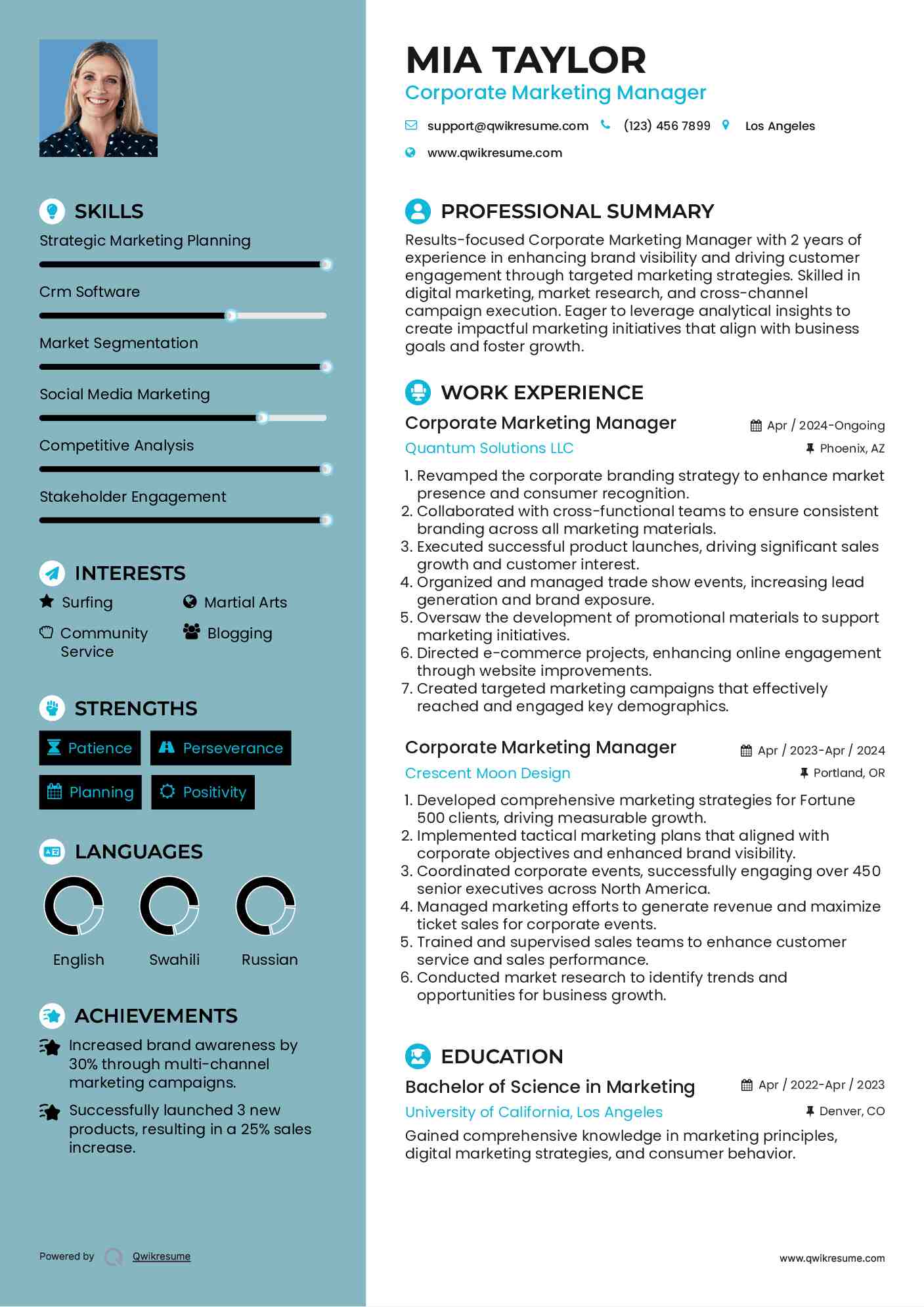 Corporate Marketing Manager Resume Template