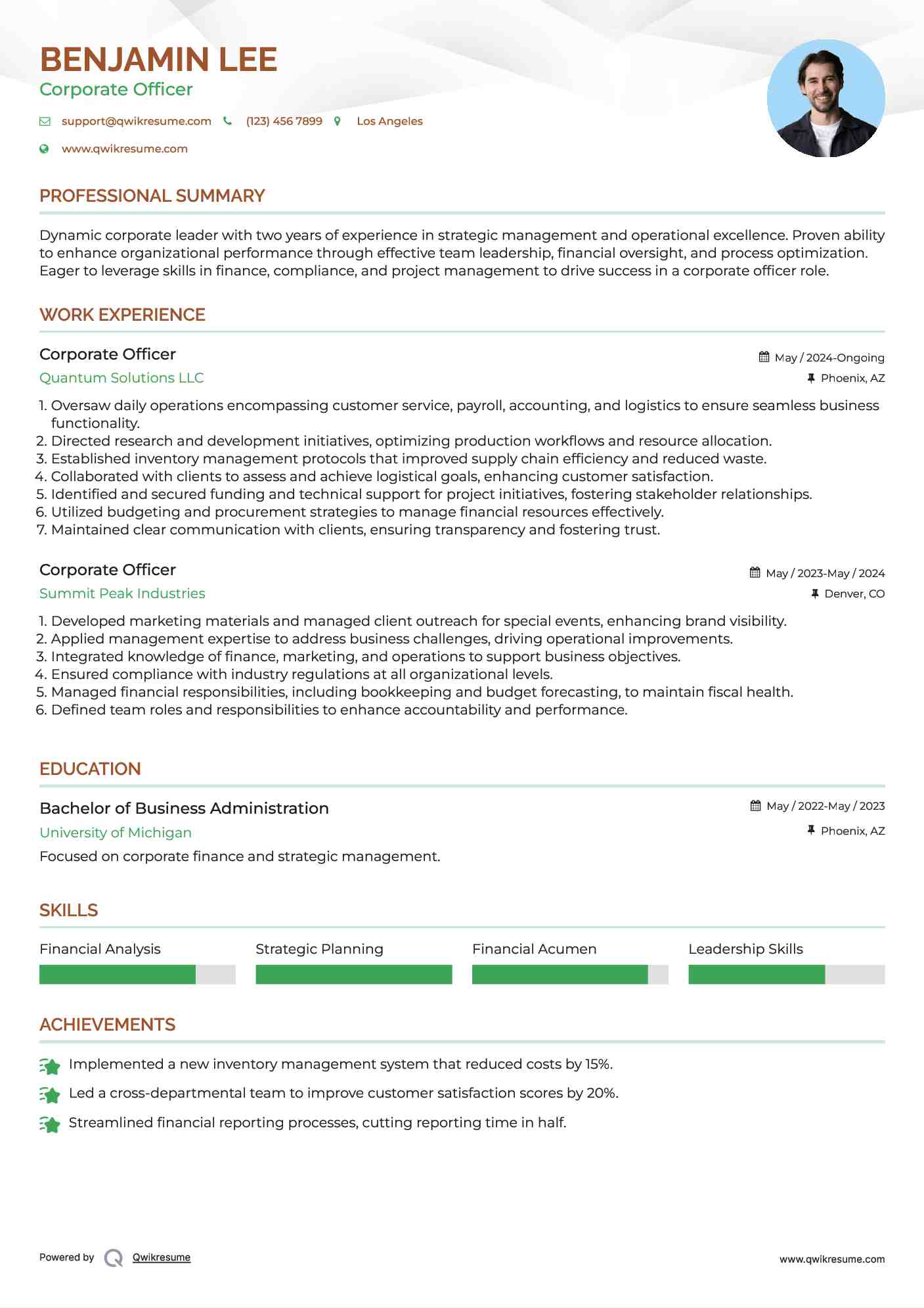 Corporate Officer Resume Template