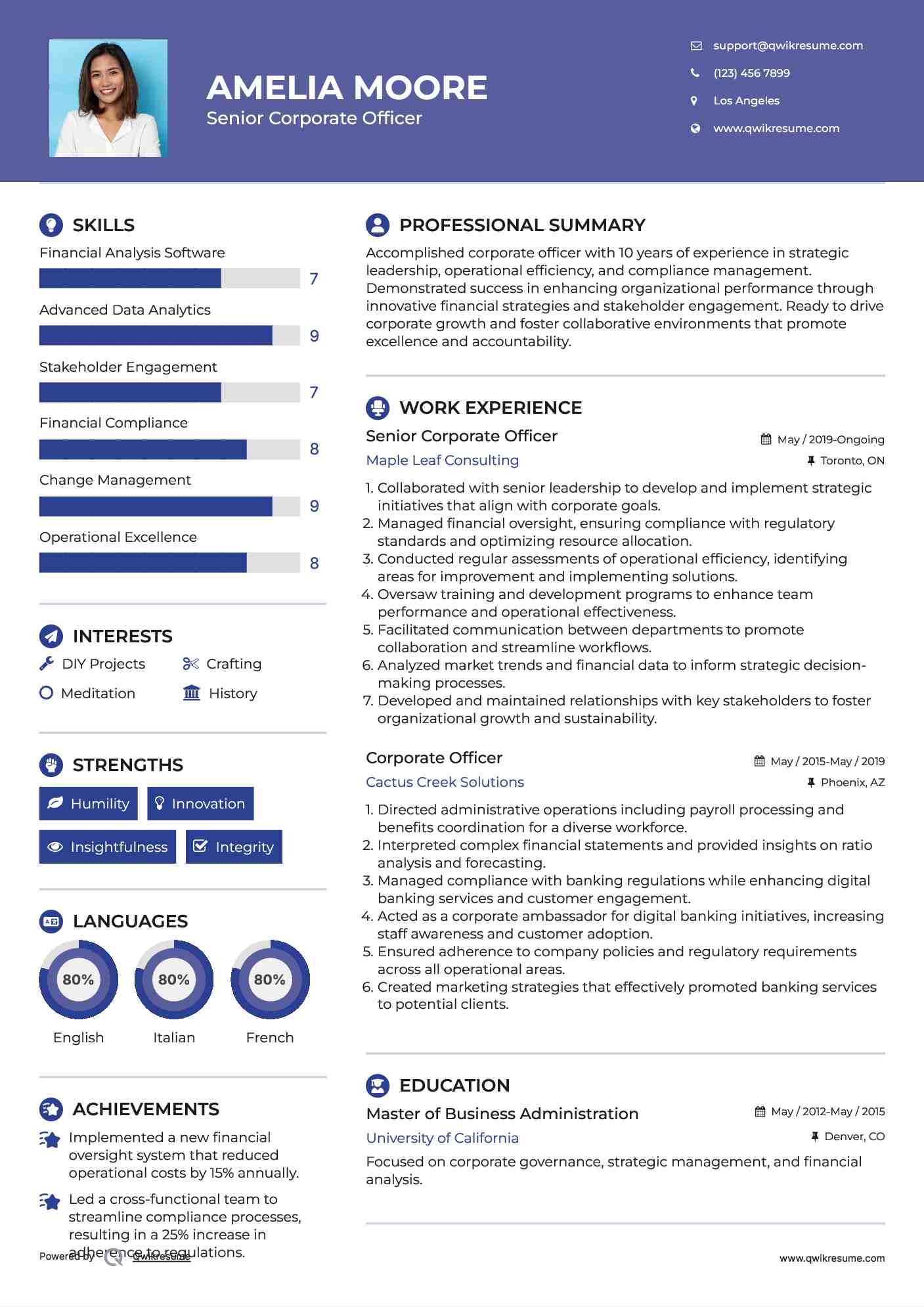 Senior Corporate Officer Resume Format