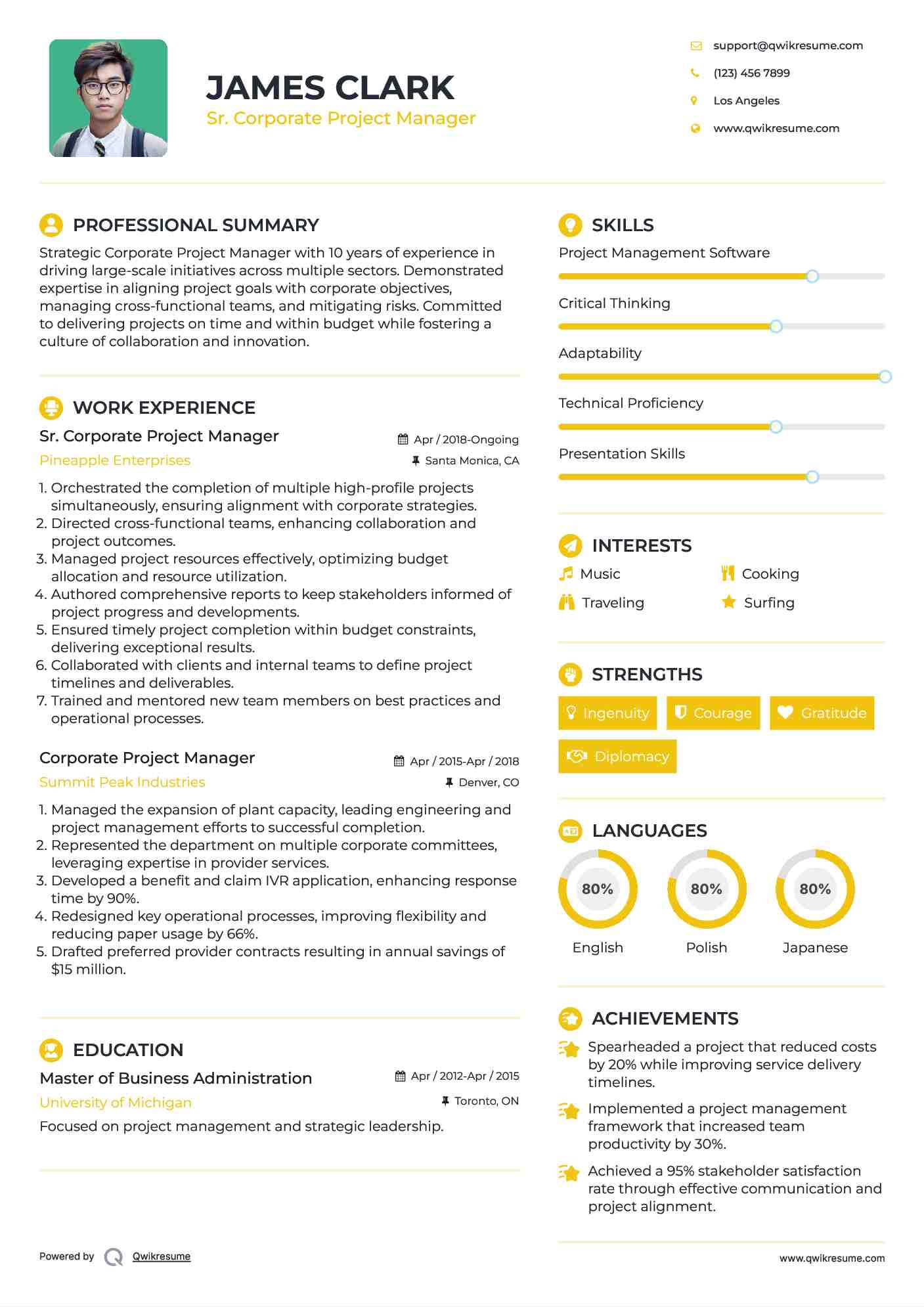 Sr. Corporate Project Manager Resume Format
