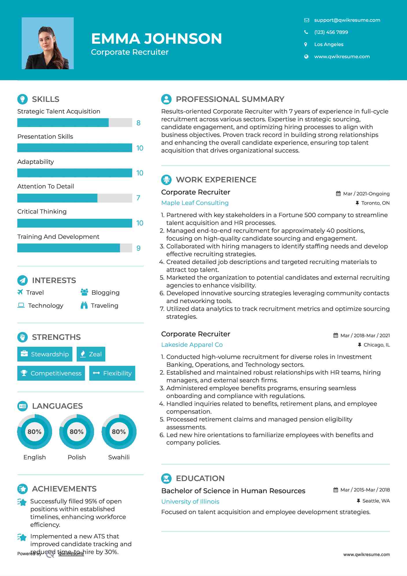 Corporate Recruiter Resume Example
