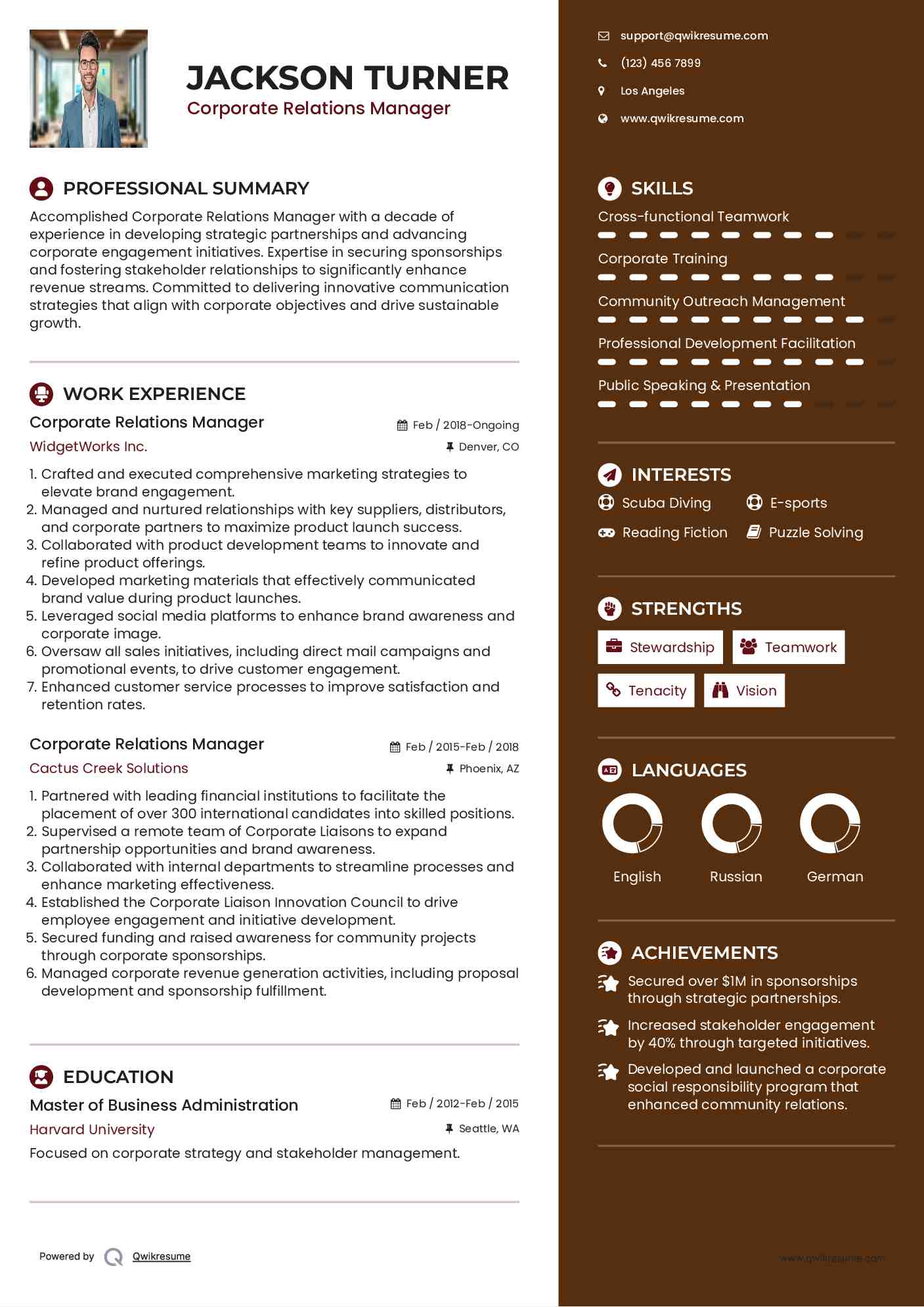 Corporate Relations Manager Resume Model