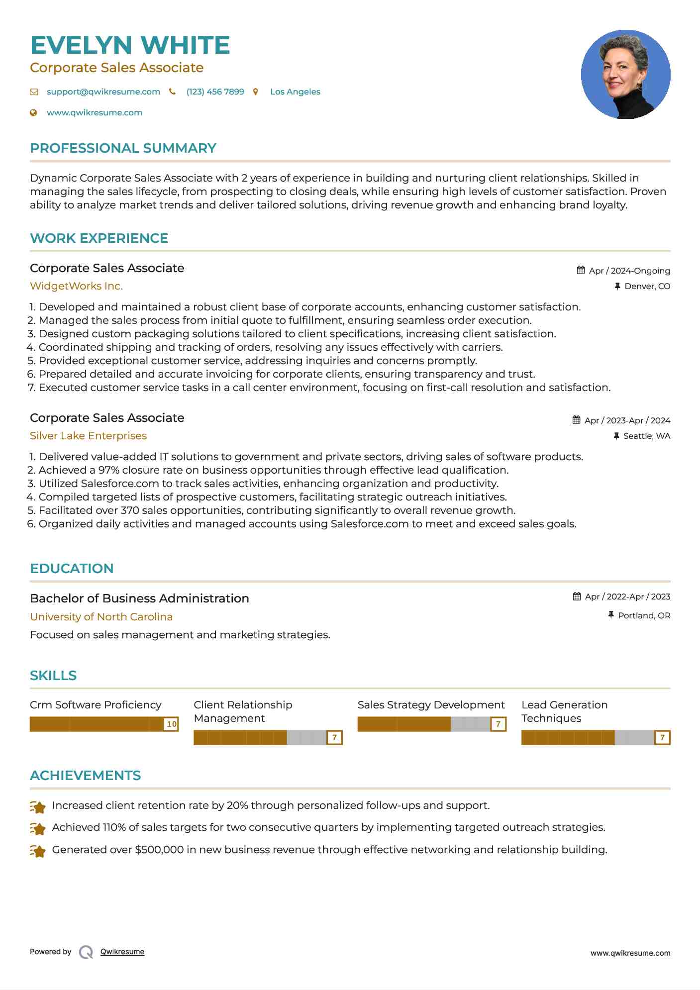 Corporate Sales Associate Resume Model