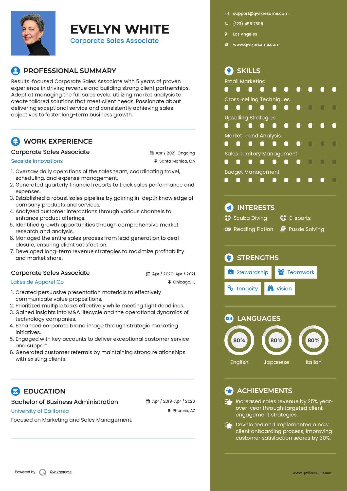 Corporate Sales Associate Resume Sample