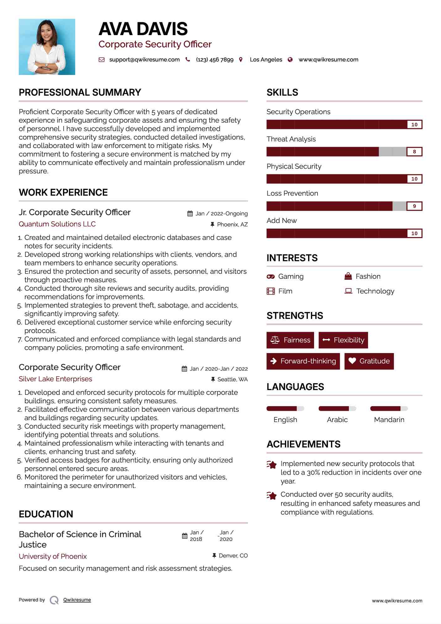 Jr. Corporate Security Officer Resume Model