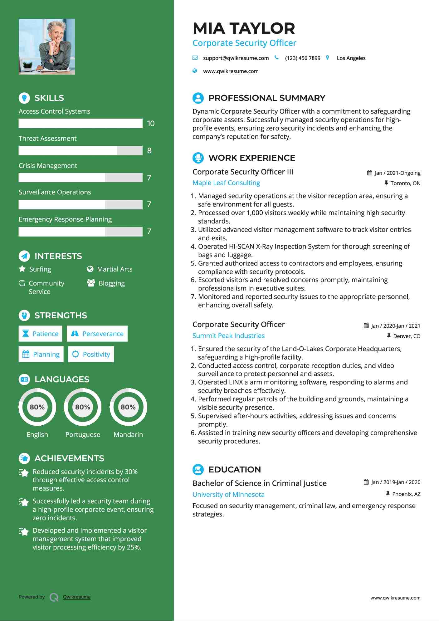 Corporate Security Officer III Resume Example