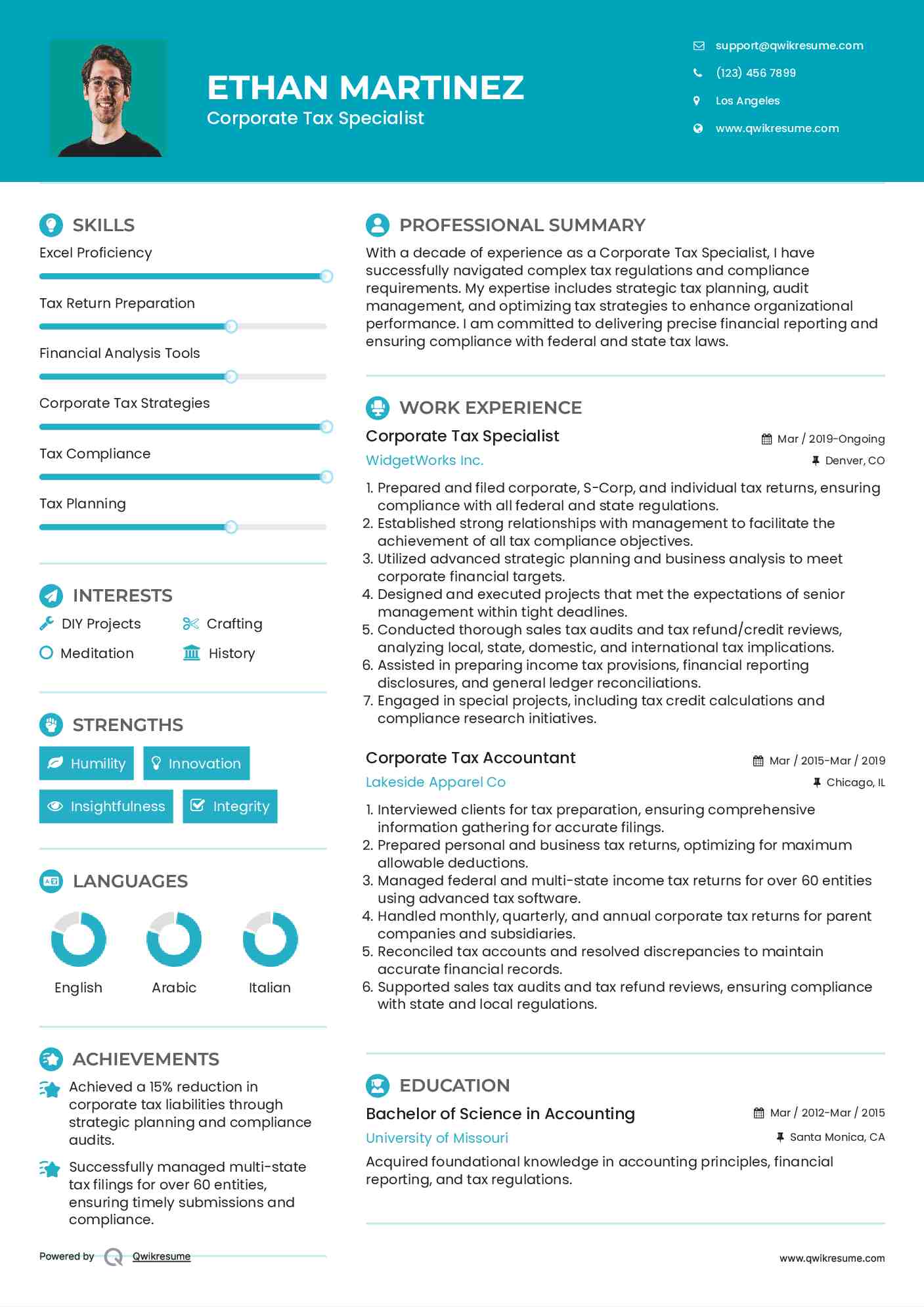 Corporate Tax Specialist Resume Format