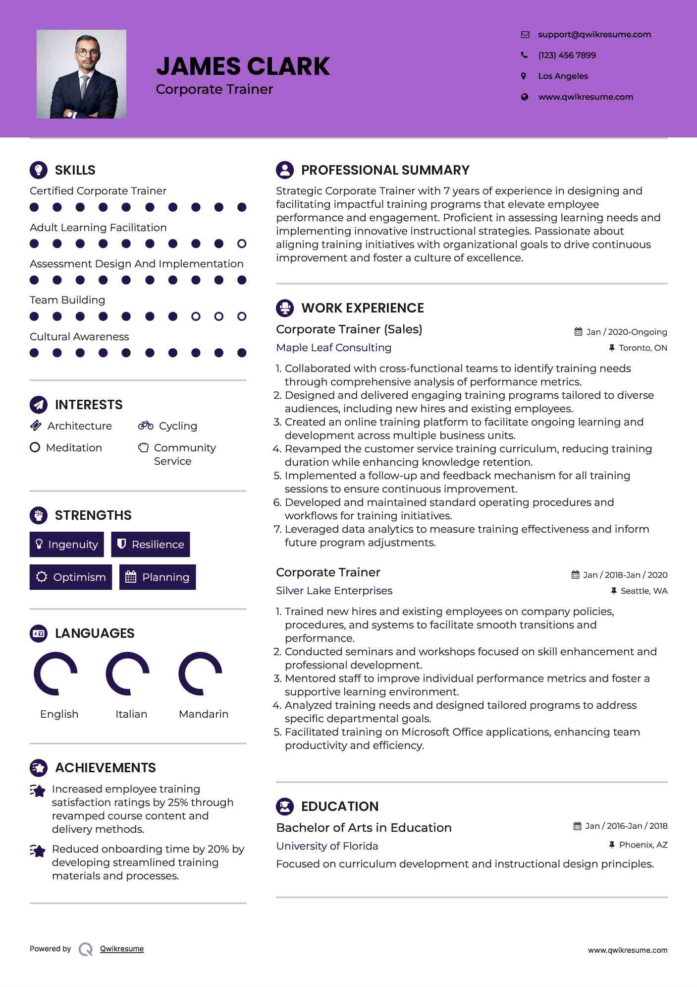 Corporate Trainer (Sales) Resume Format