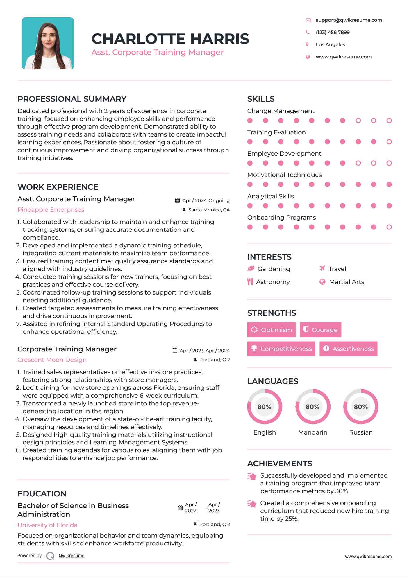 Asst. Corporate Training Manager Resume Template
