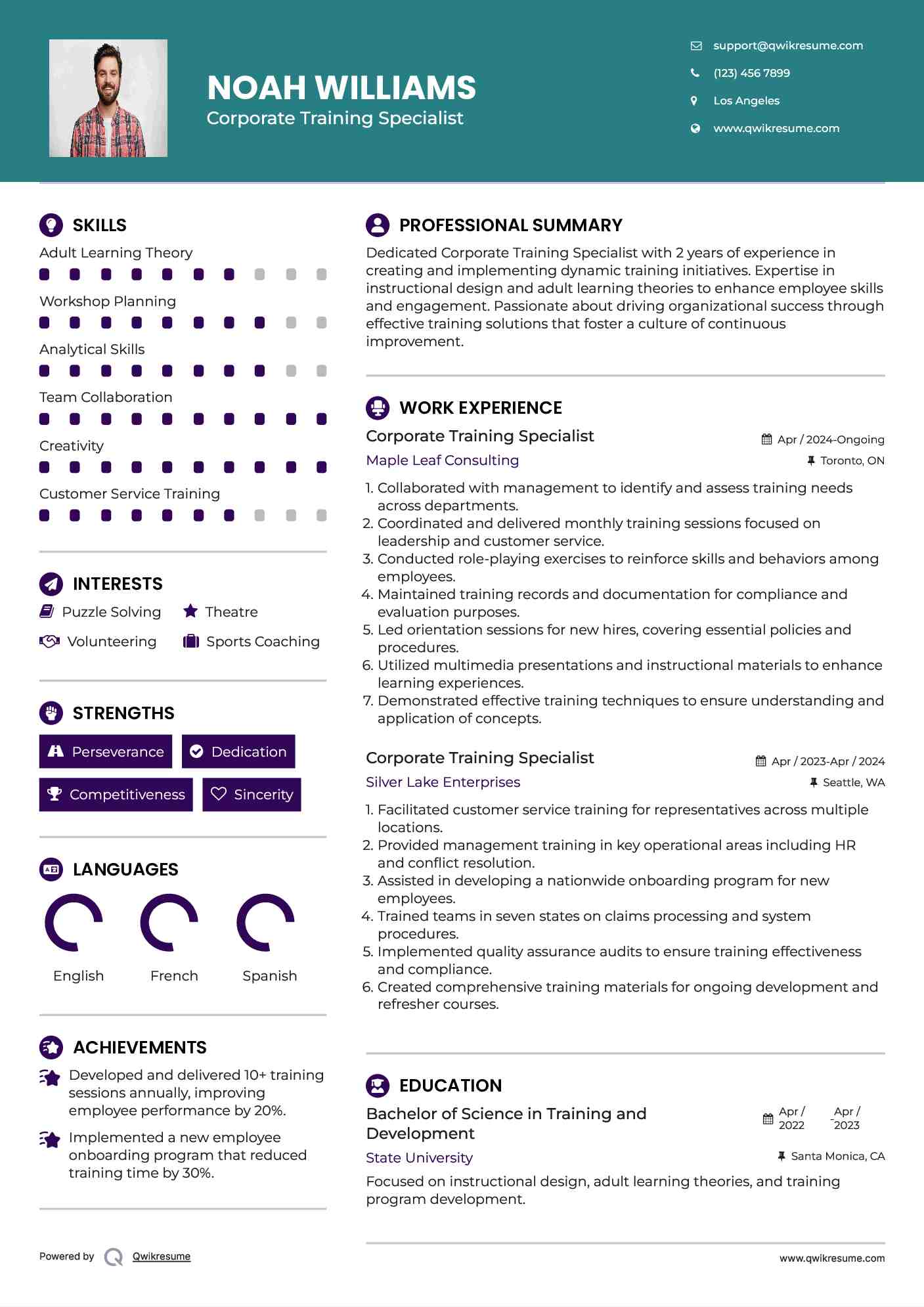 Corporate Training Specialist Resume Example