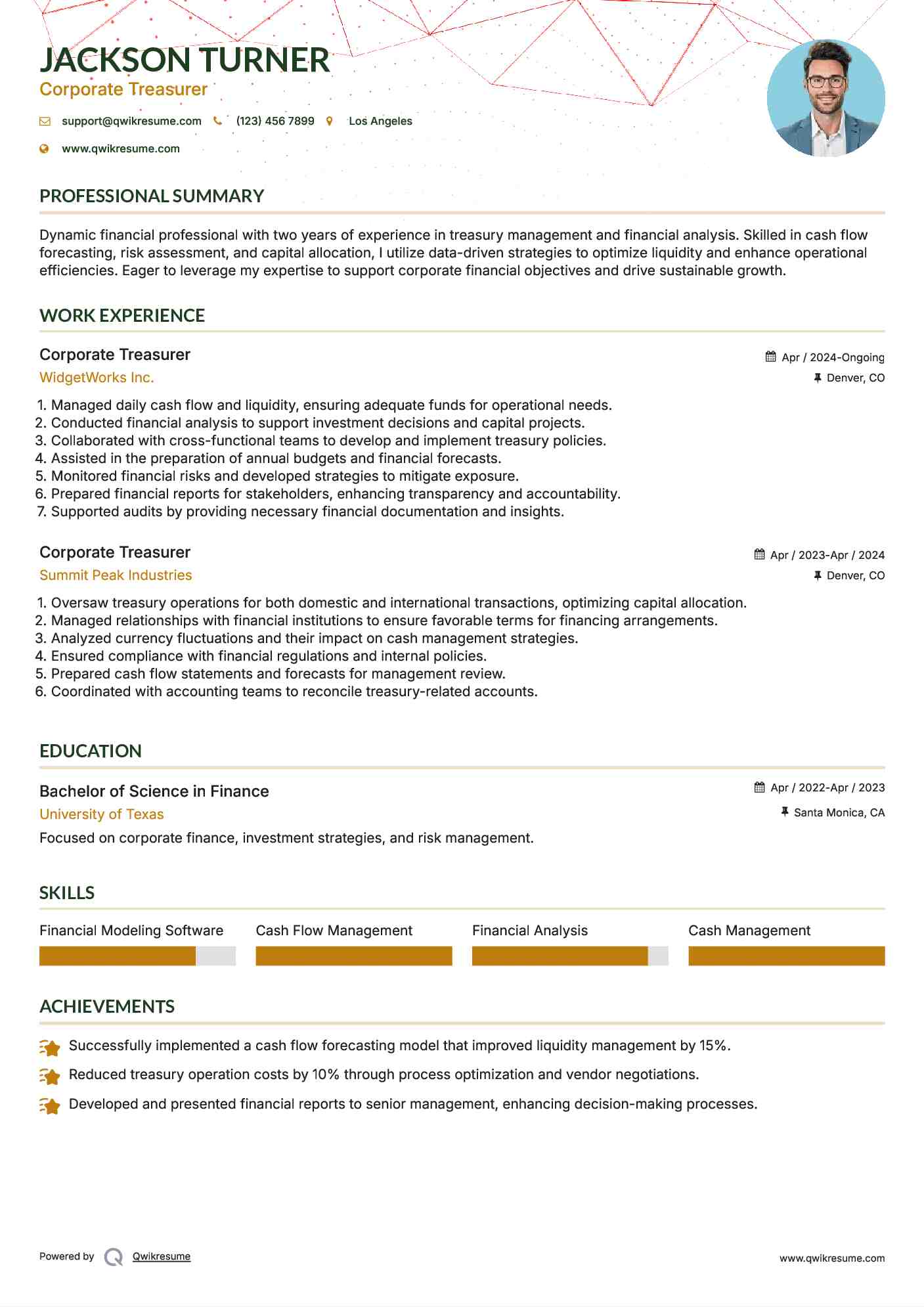 Corporate Treasurer Resume Template