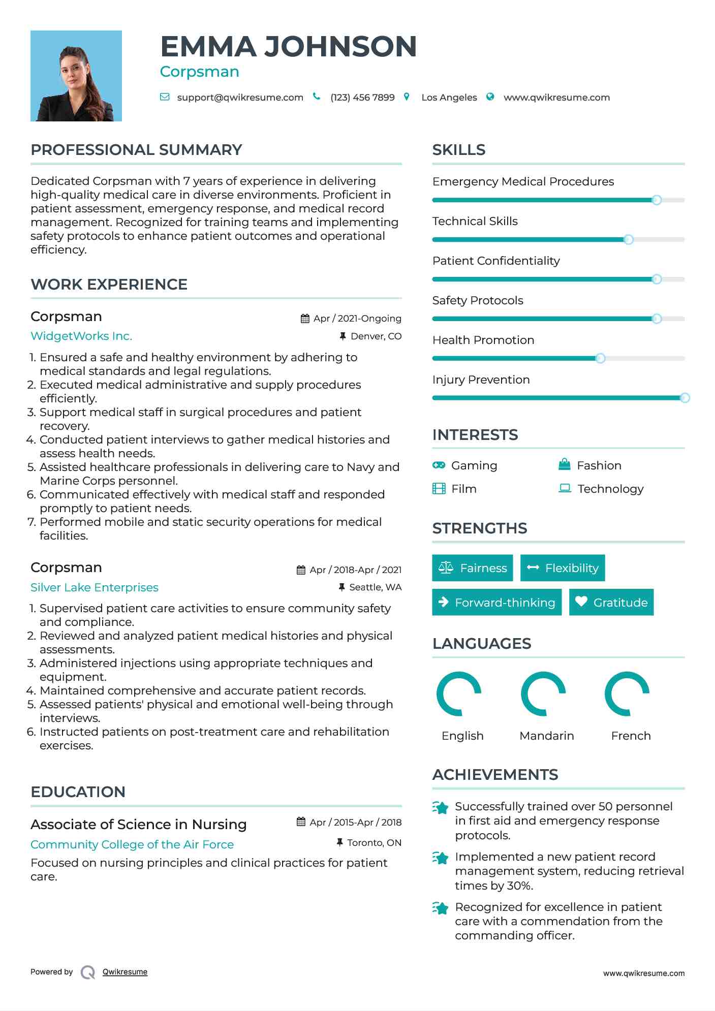 Corpsman Resume Sample