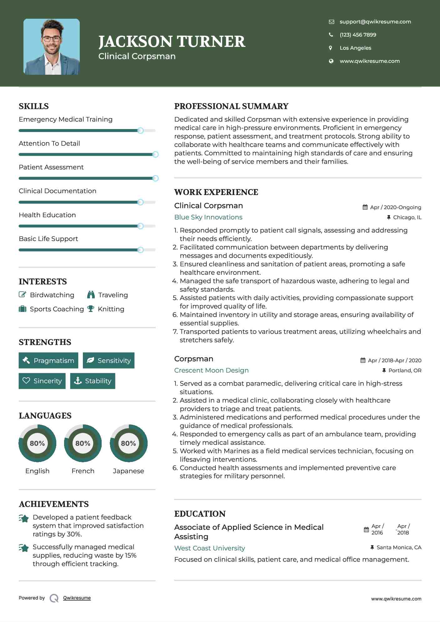 Clinical Corpsman Resume Model