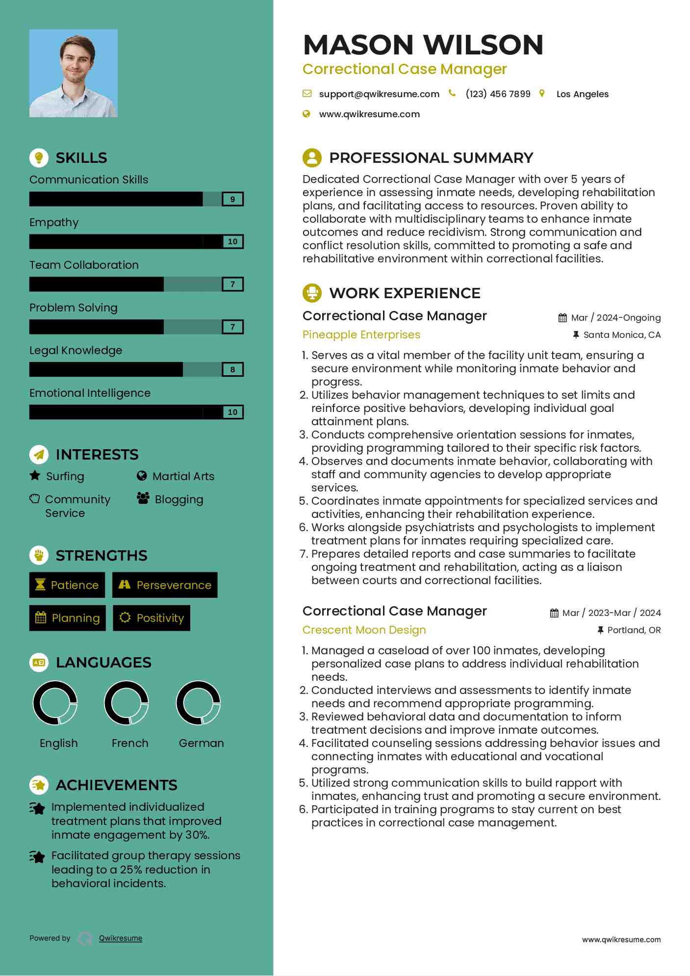 Correctional Case Manager Resume Format