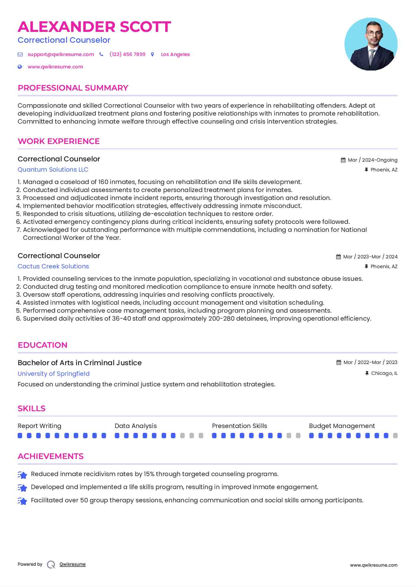 Correctional Counselor Resume Sample