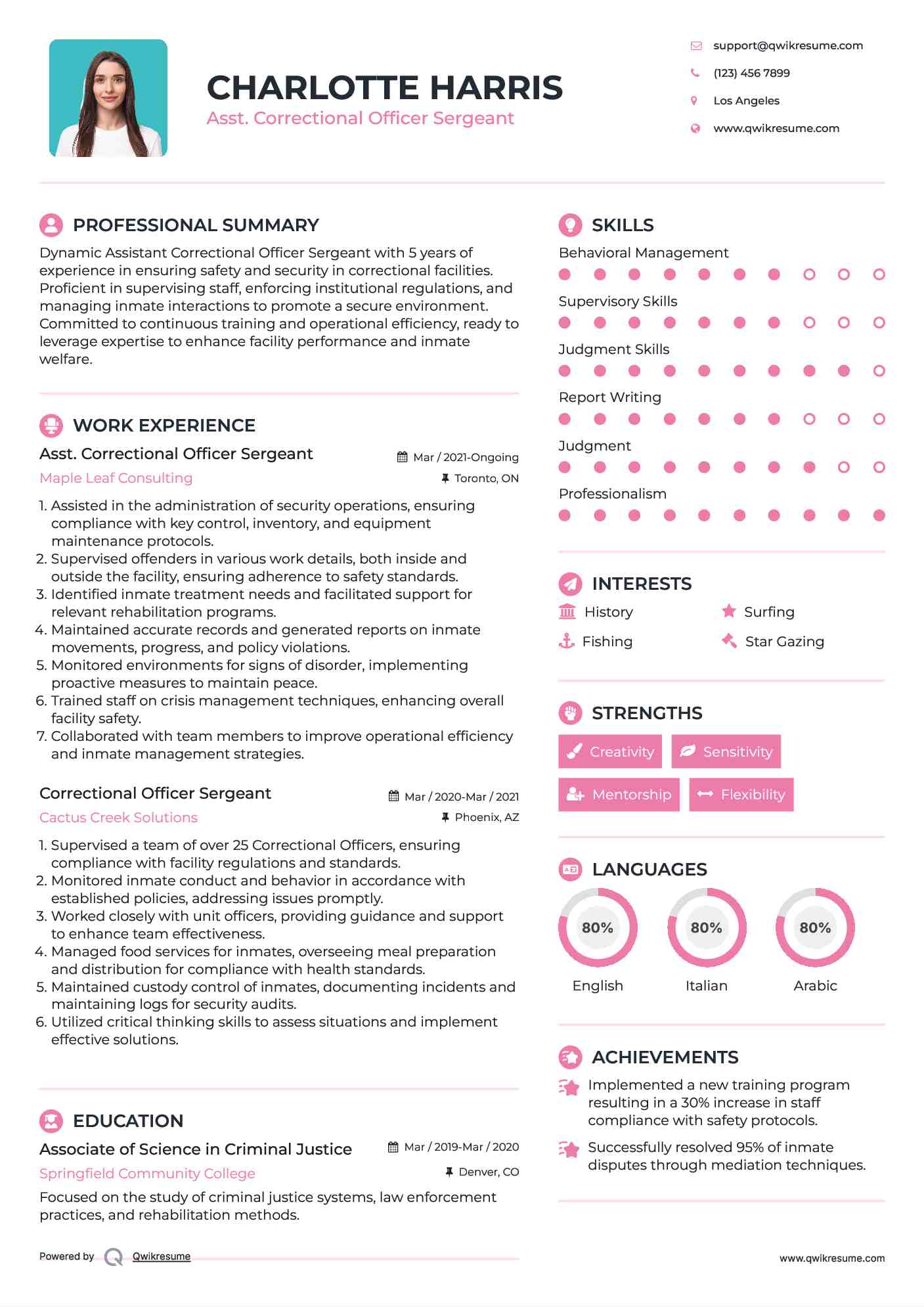 Asst. Correctional Officer Sergeant Resume Template