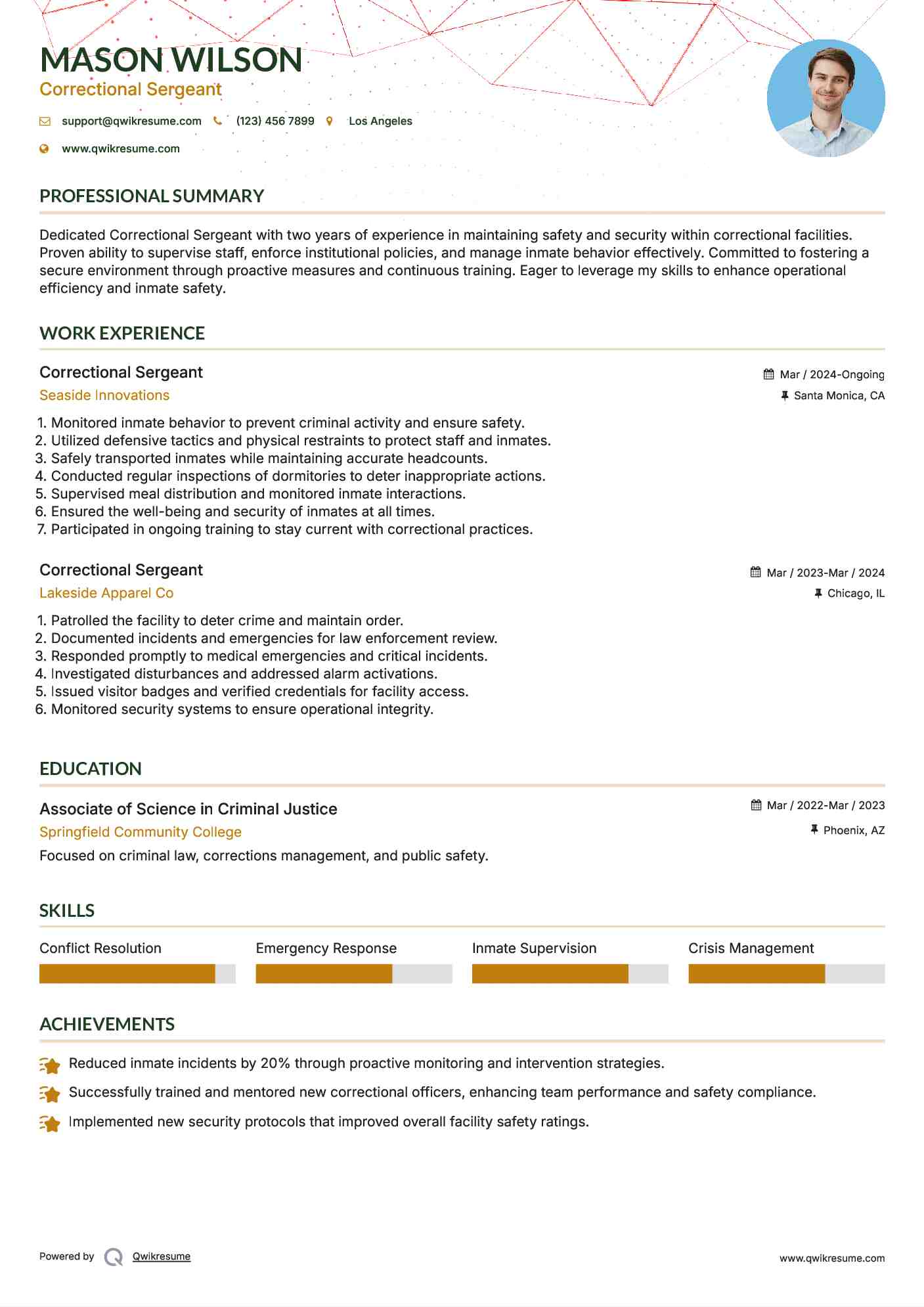 Correctional Sergeant Resume Template