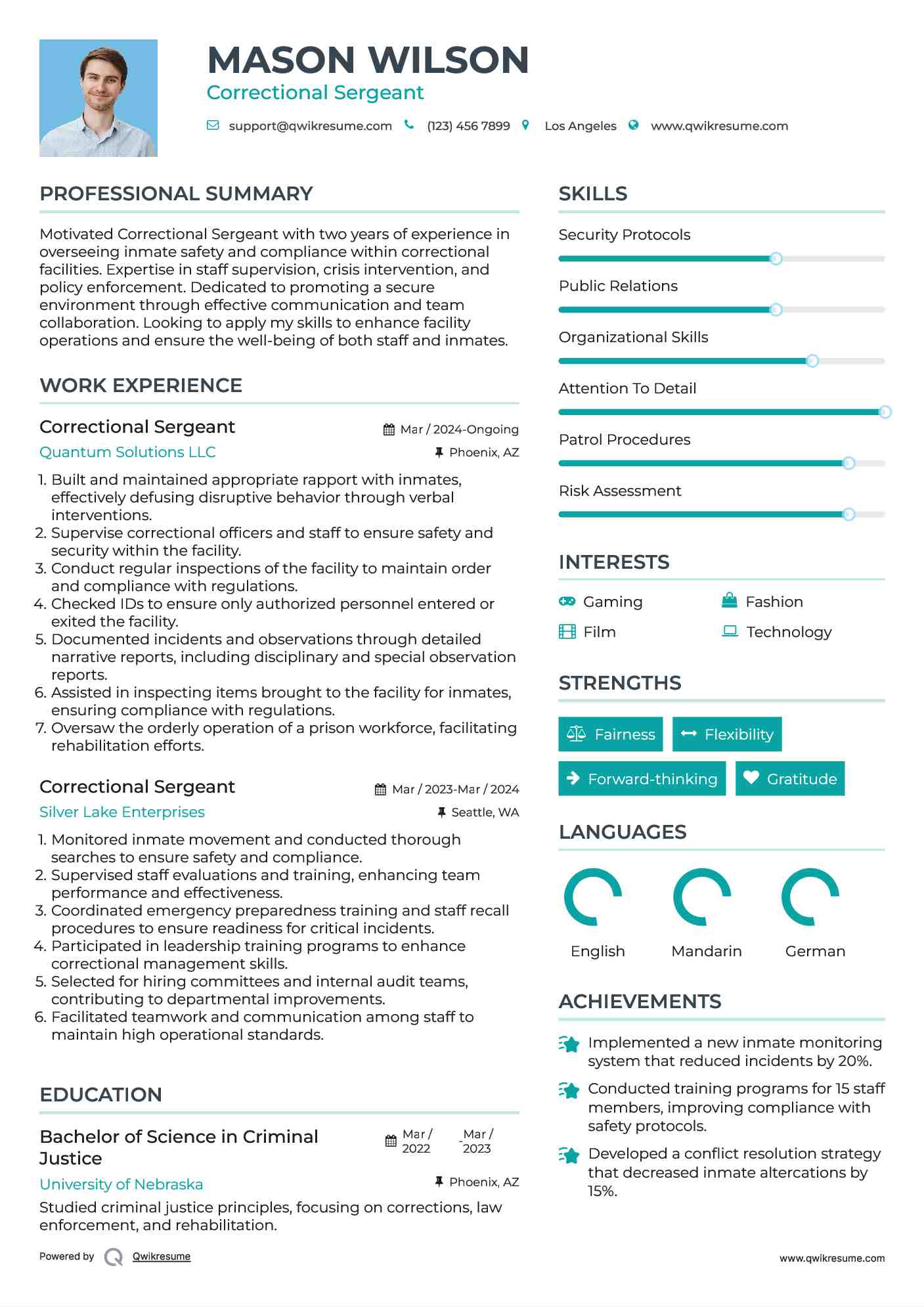 Correctional Sergeant Resume Sample