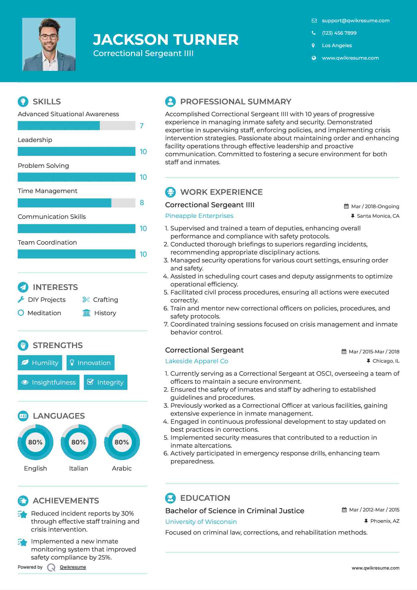 Correctional Sergeant IIII Resume Template