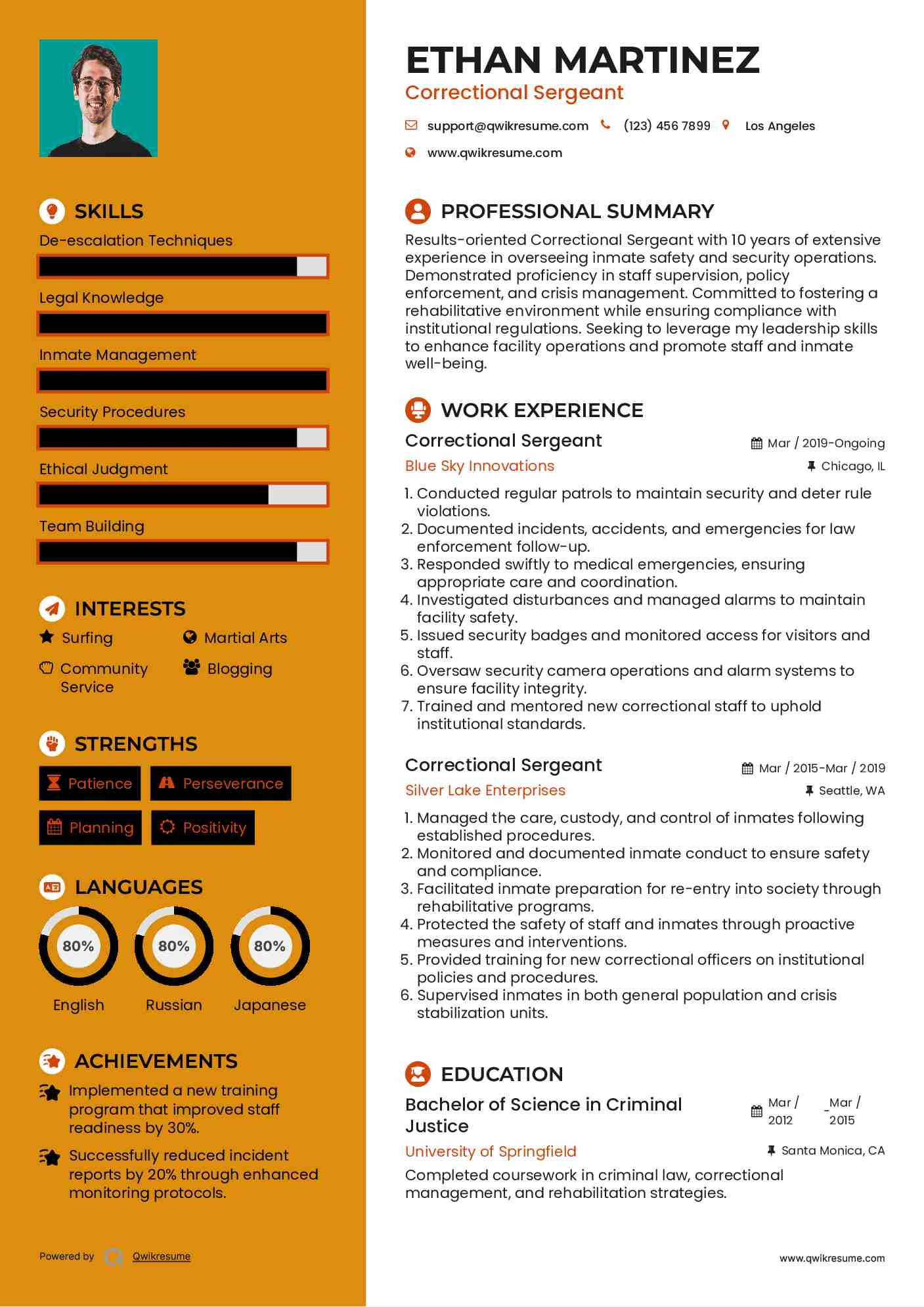 Correctional Sergeant Resume Model