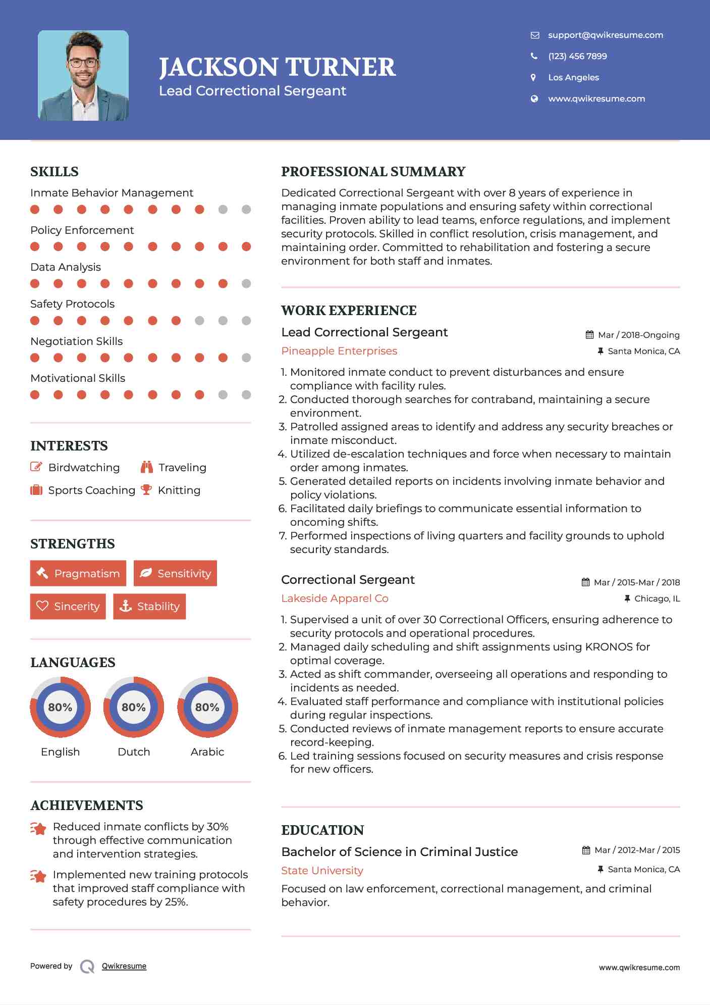 Lead Correctional Sergeant Resume Model