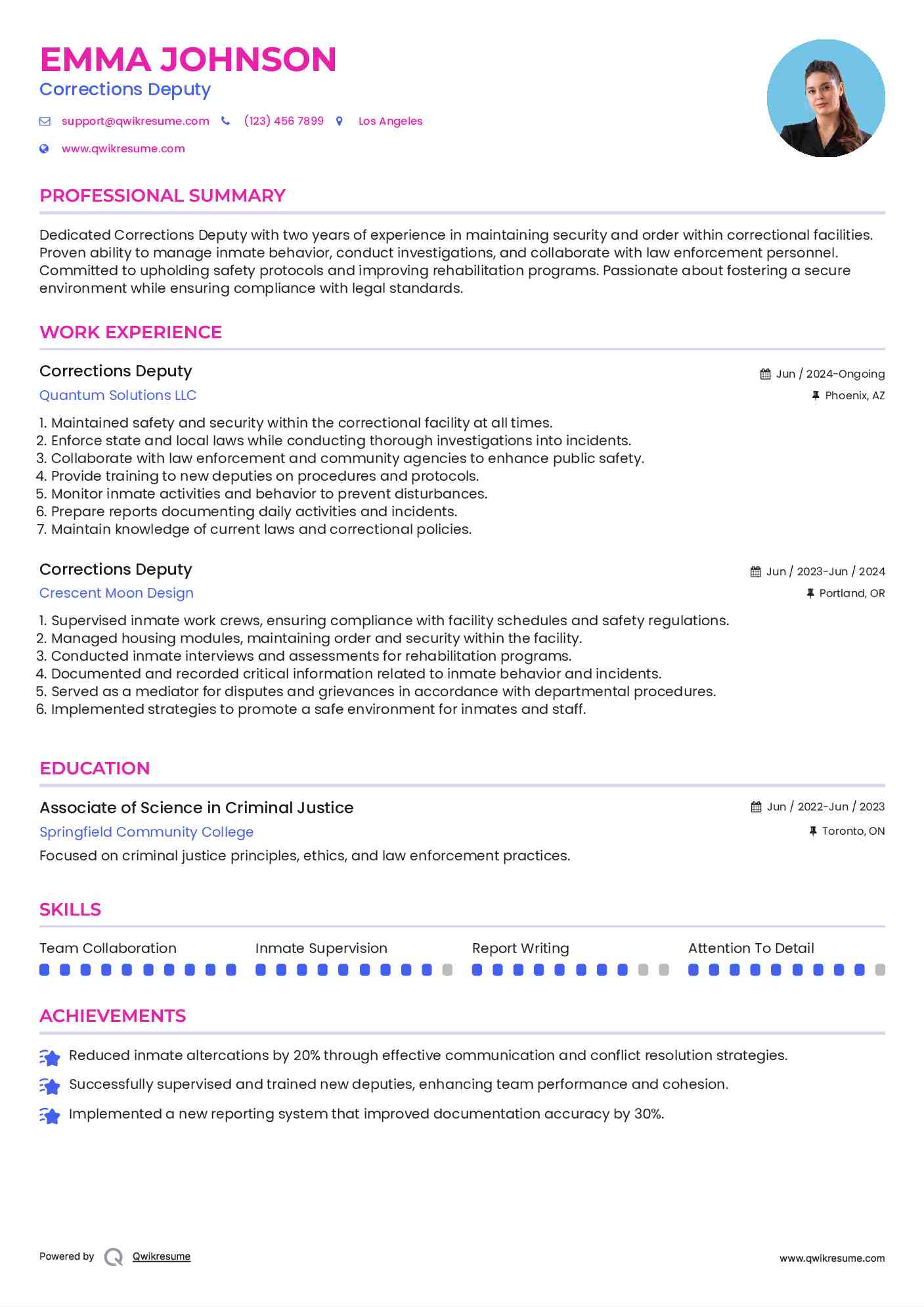 Corrections Deputy Resume Example