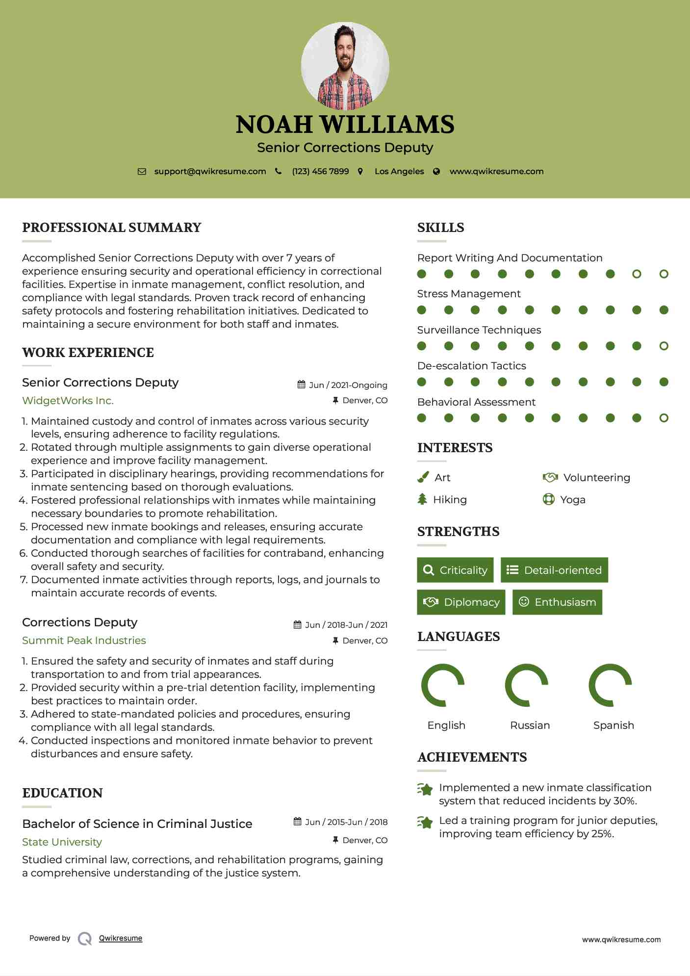 Senior Corrections Deputy Resume Model