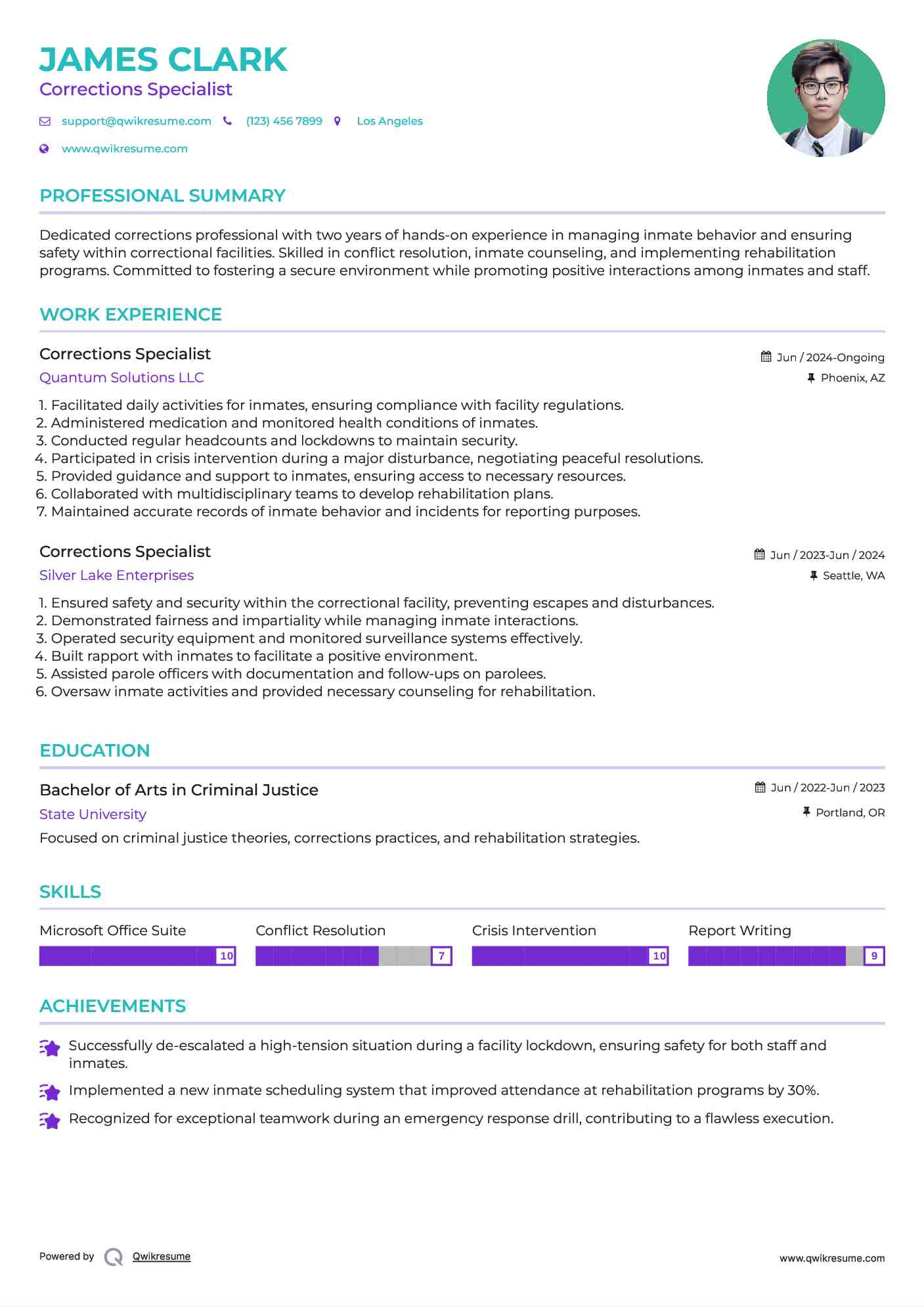 Corrections Specialist Resume Template