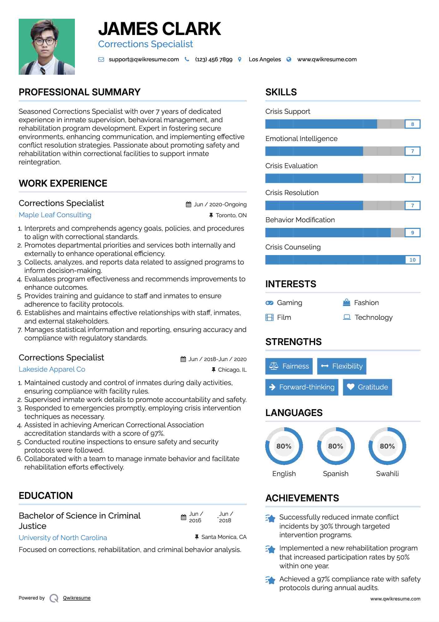 Corrections Specialist Resume Format