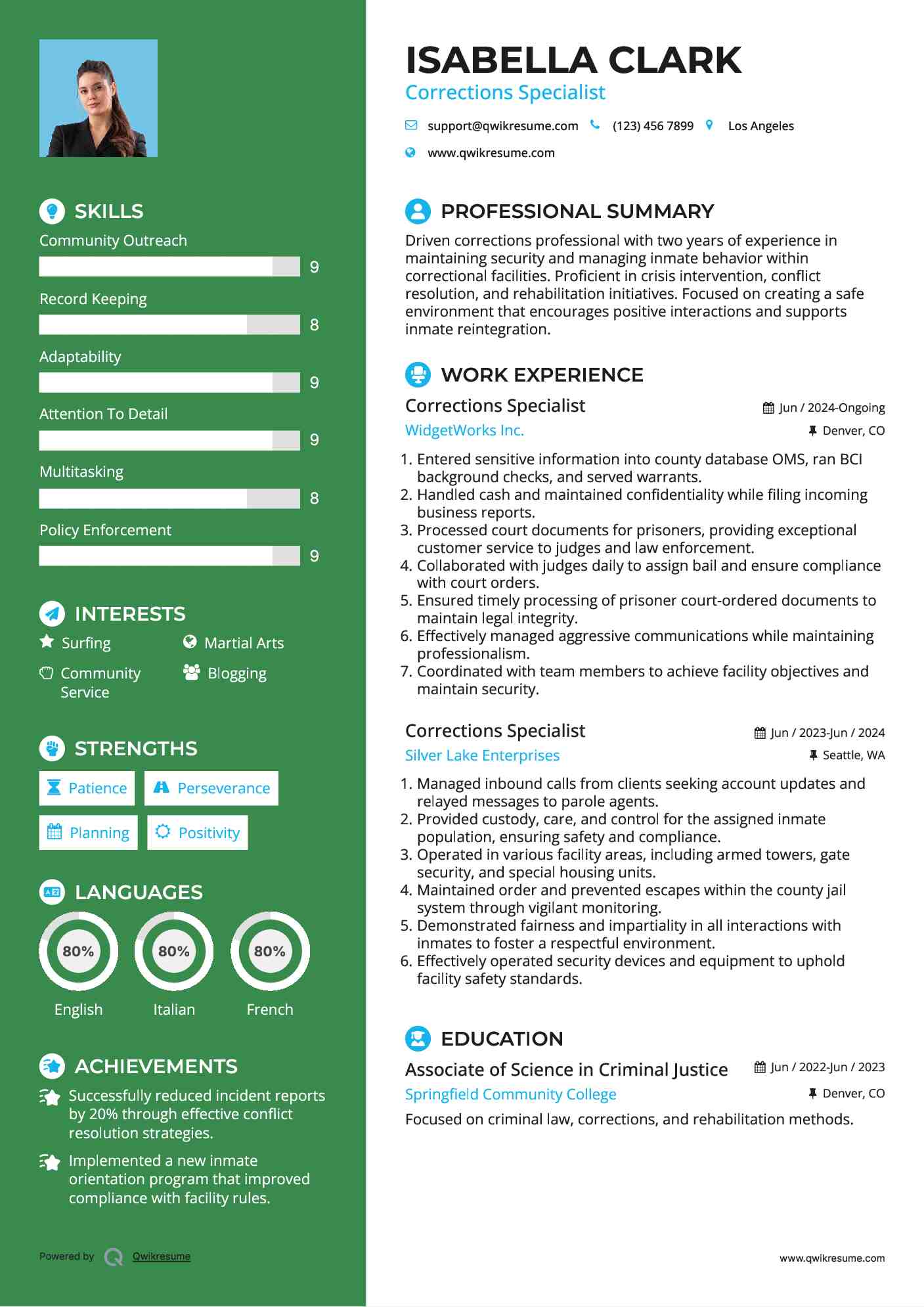 Corrections Specialist Resume Template