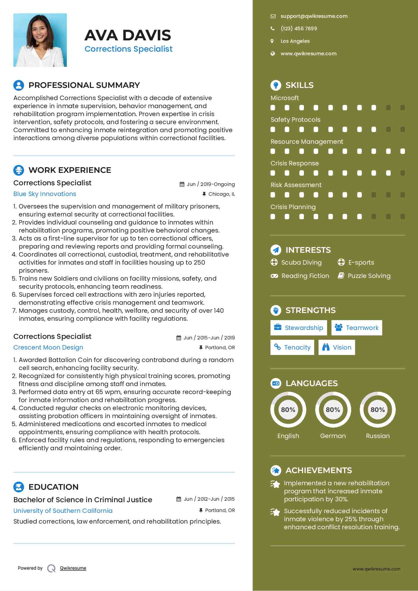 Corrections Specialist Resume Sample