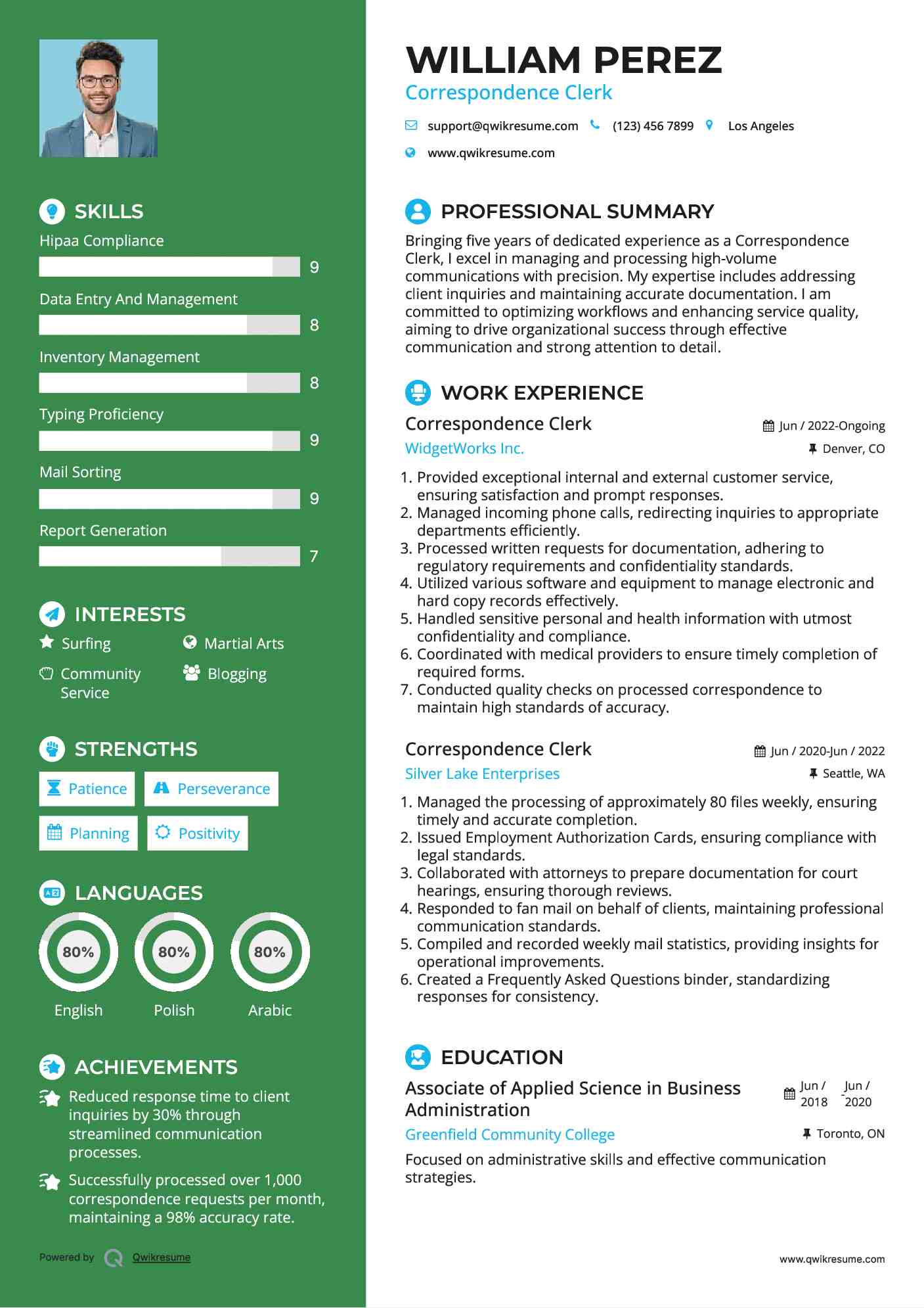 Correspondence Clerk Resume Model