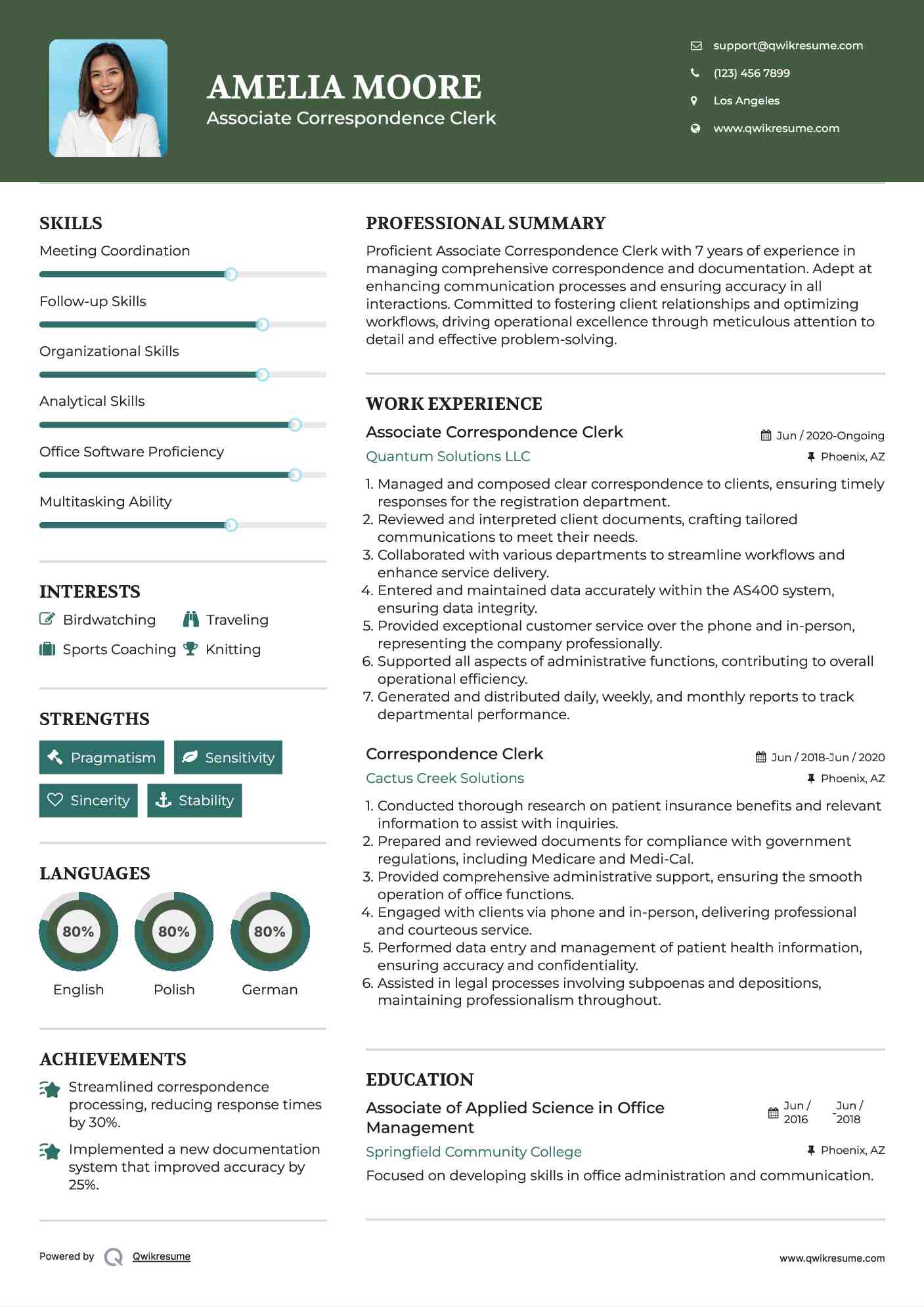Associate Correspondence Clerk Resume Format