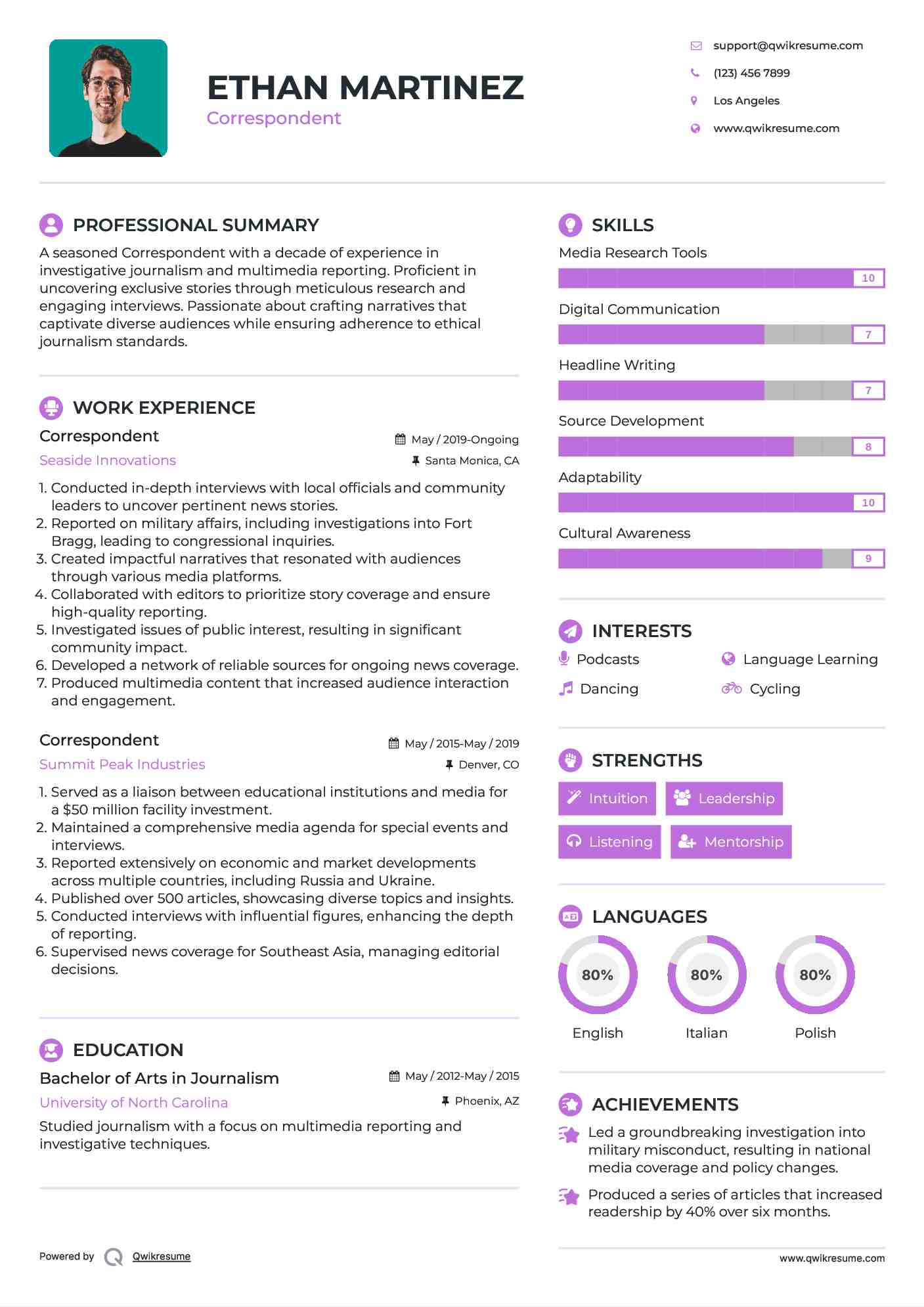 Correspondent Resume Template