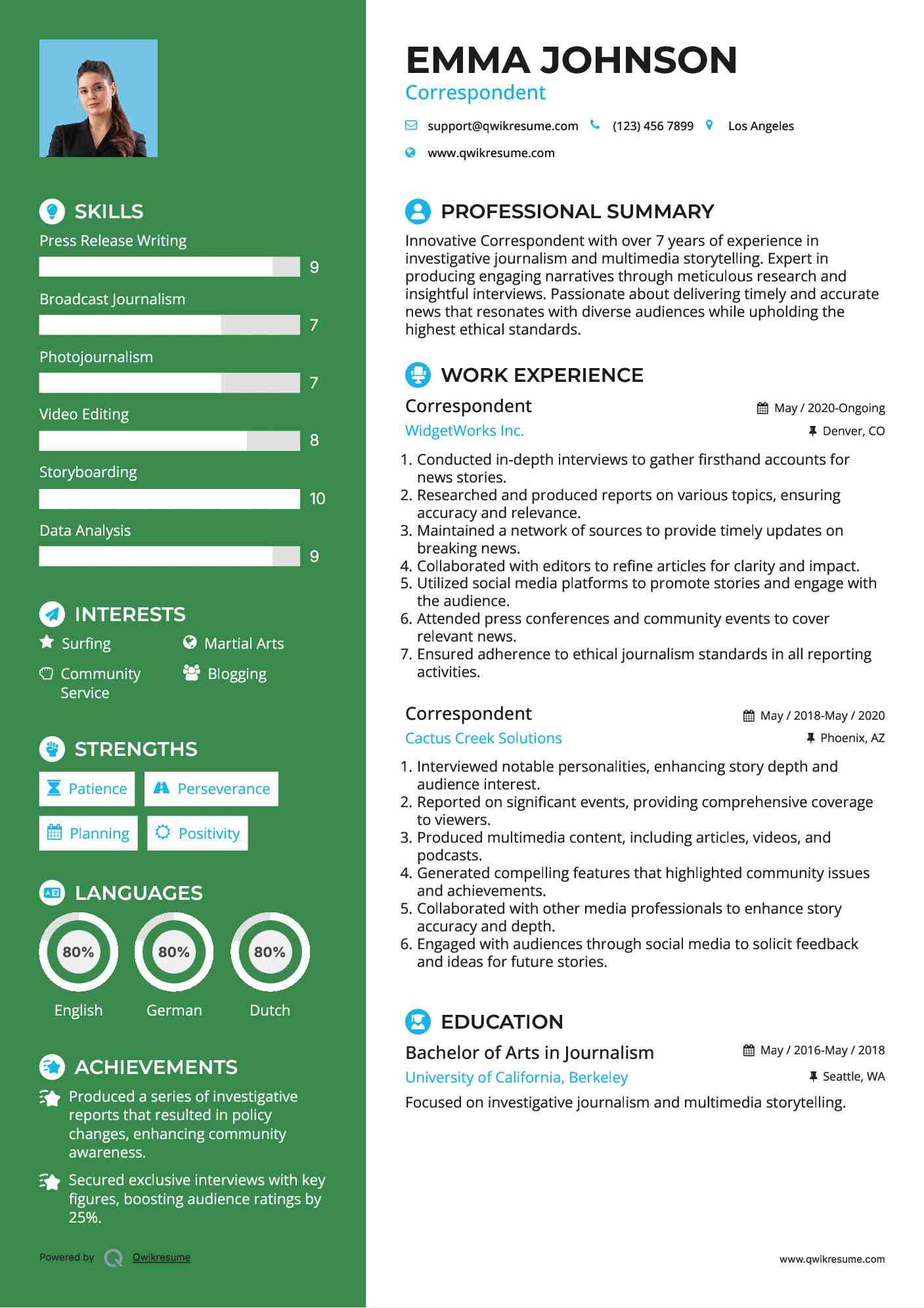 Correspondent Resume Sample