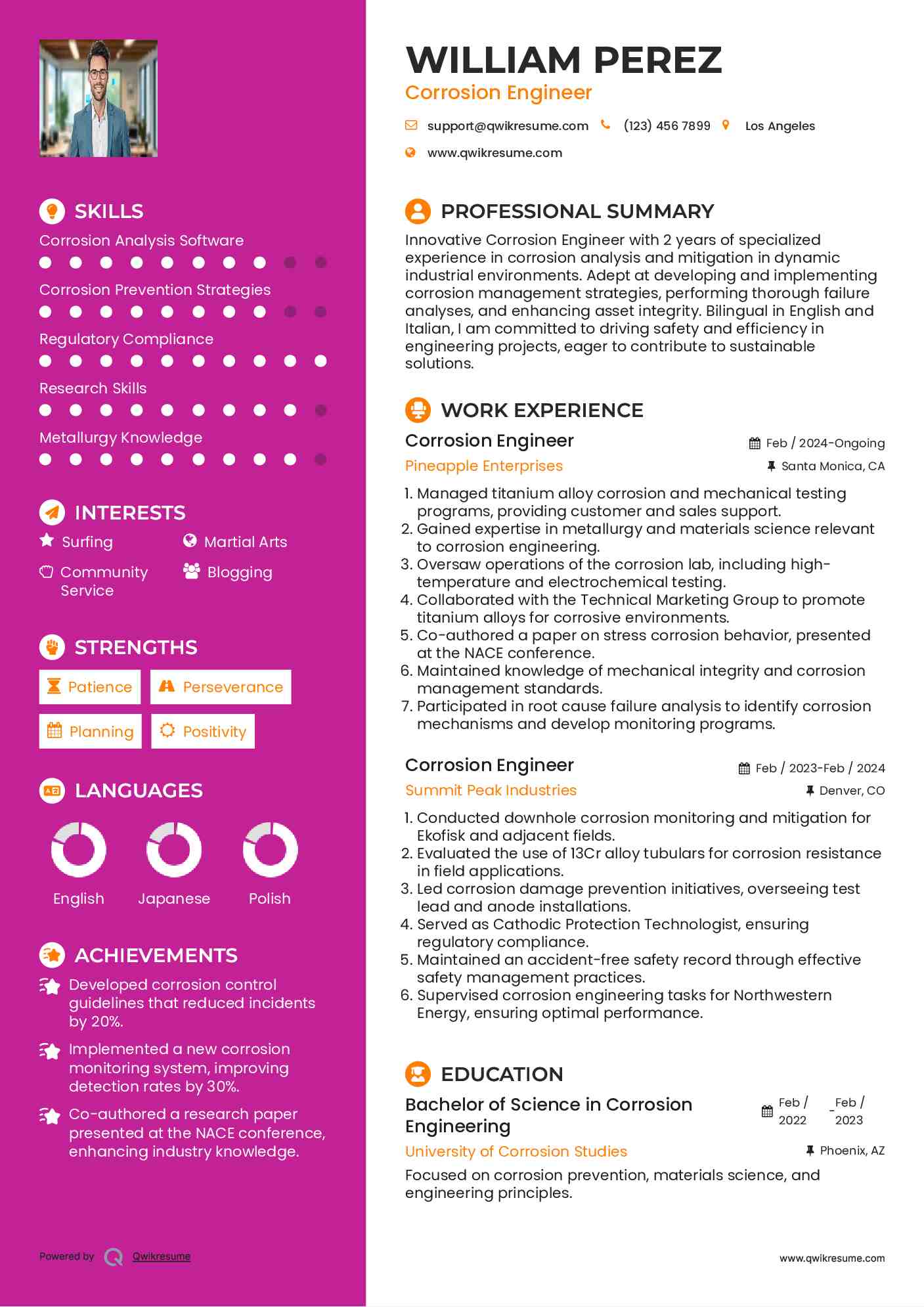Corrosion Engineer Resume Format