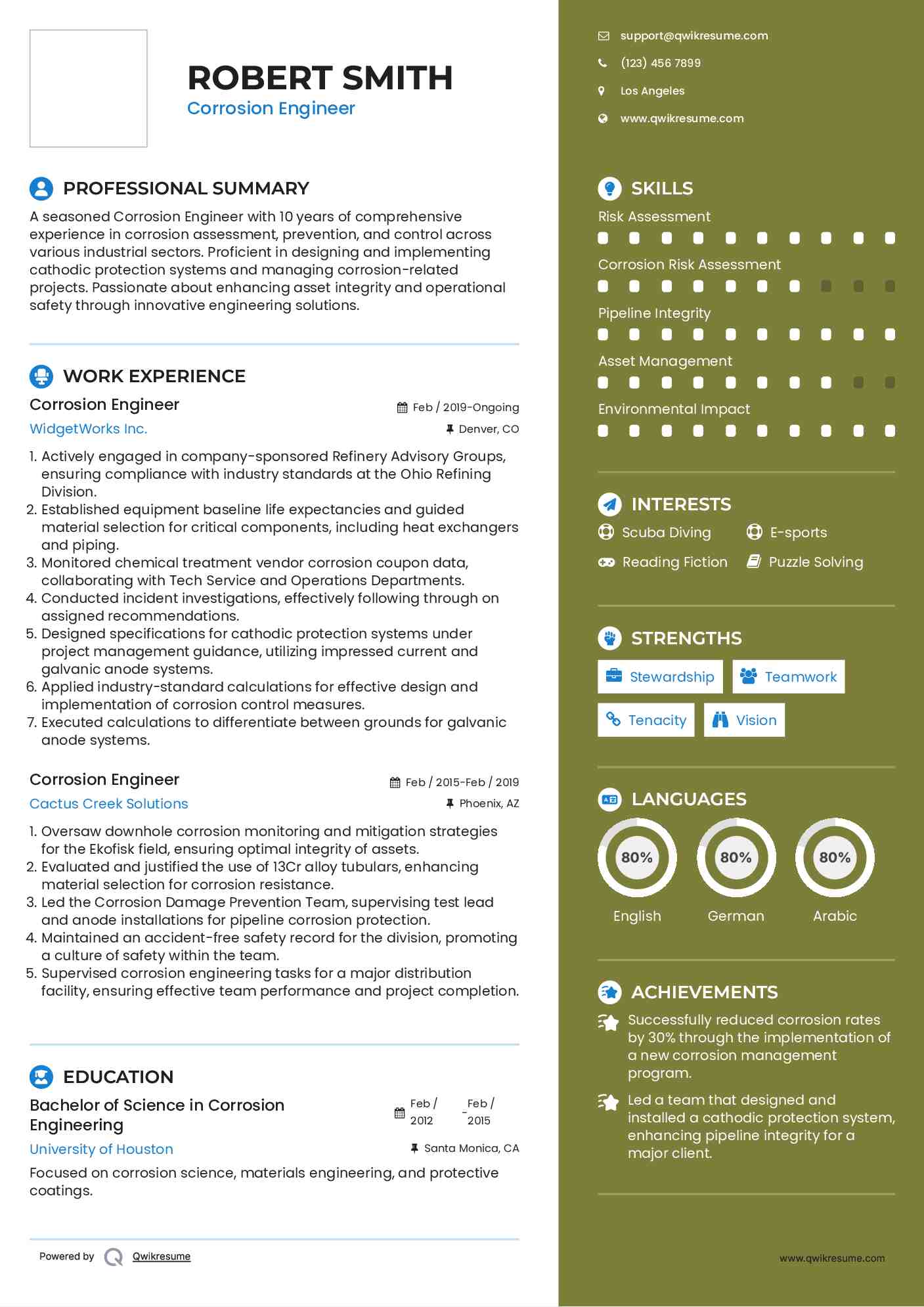 Corrosion Engineer Resume Sample