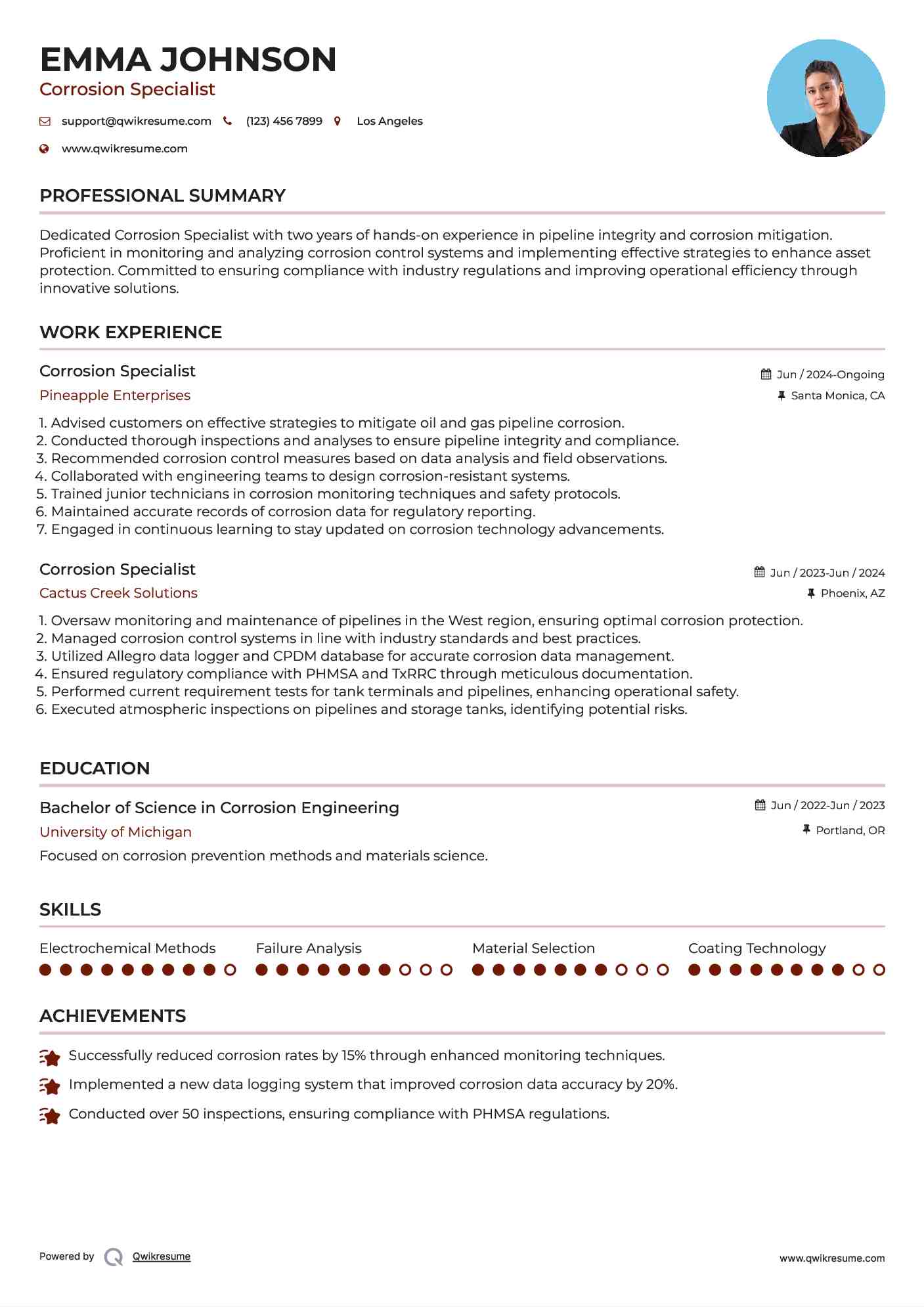 Corrosion Specialist Resume Format