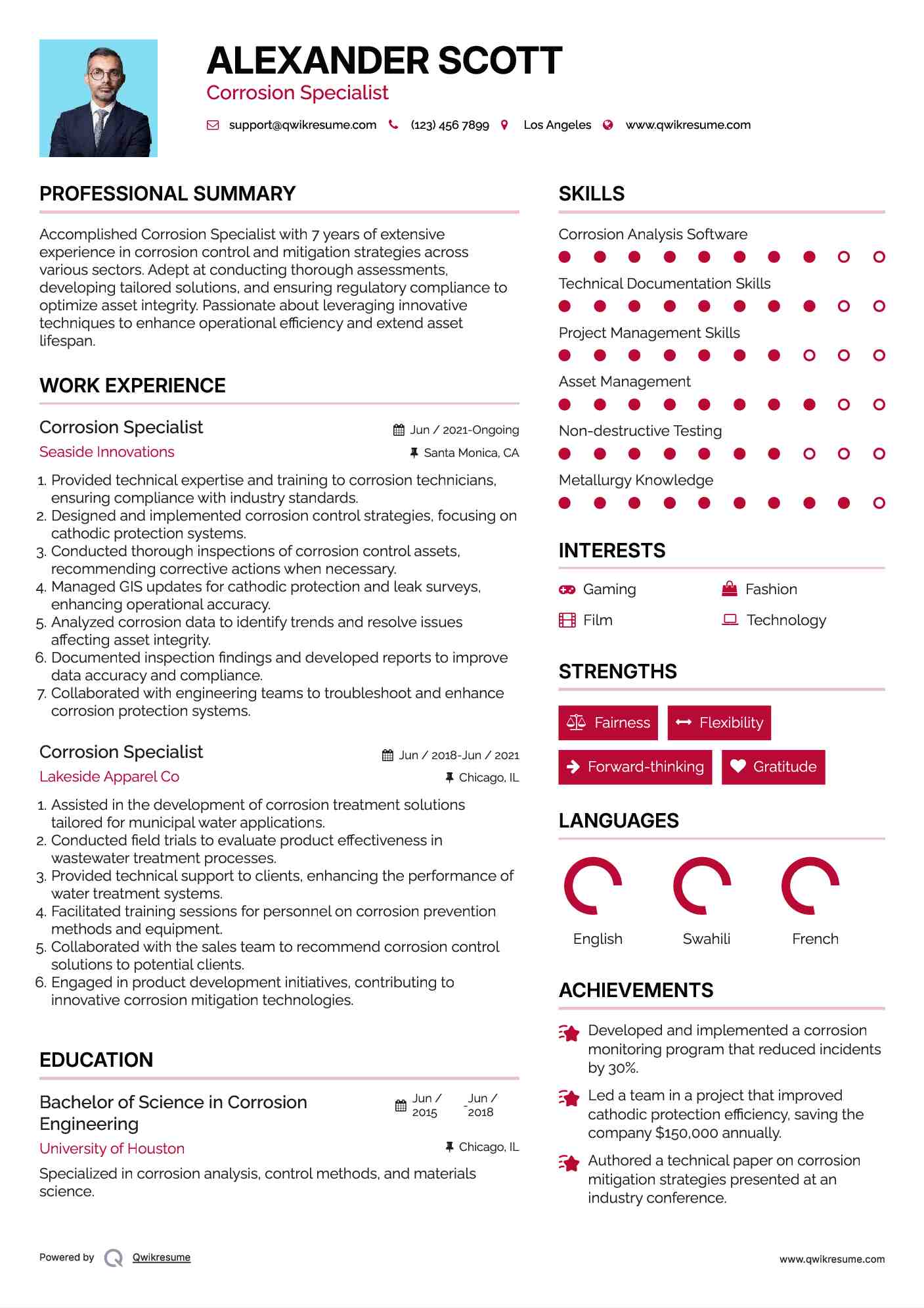 Corrosion Specialist Resume Model
