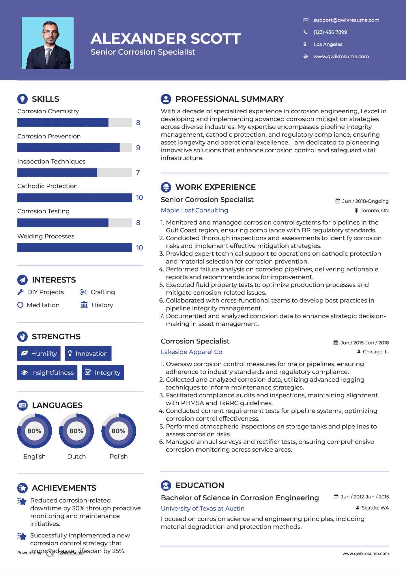 Senior Corrosion Specialist Resume Model