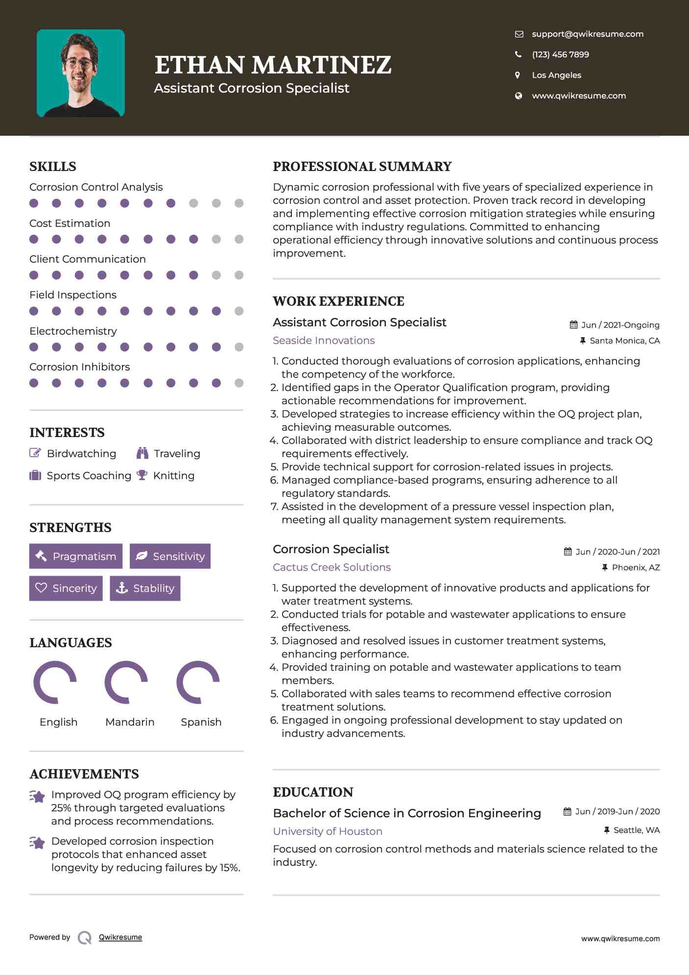 Assistant Corrosion Specialist Resume Sample